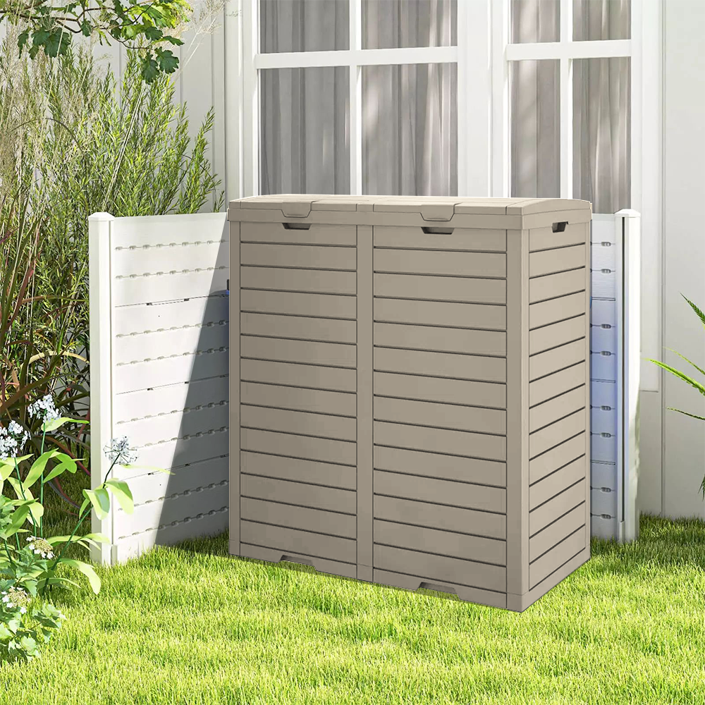 62 Gallon Dual Outdoor Trash Can with Lid-Brown