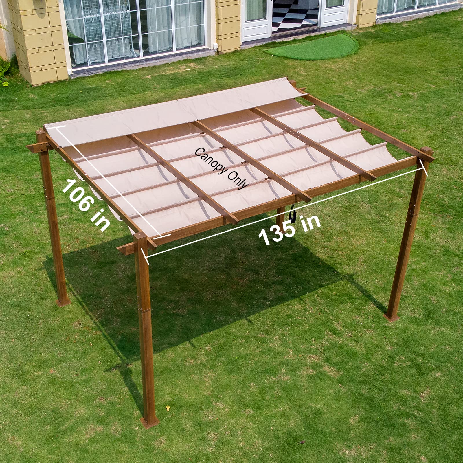 Pergola Shade Cover, OL-HT024 10' X 13' Outdoor Retractable Pergola with Sun-Protection, Durable Replacement Canopy for Garden Porch, Khaki
