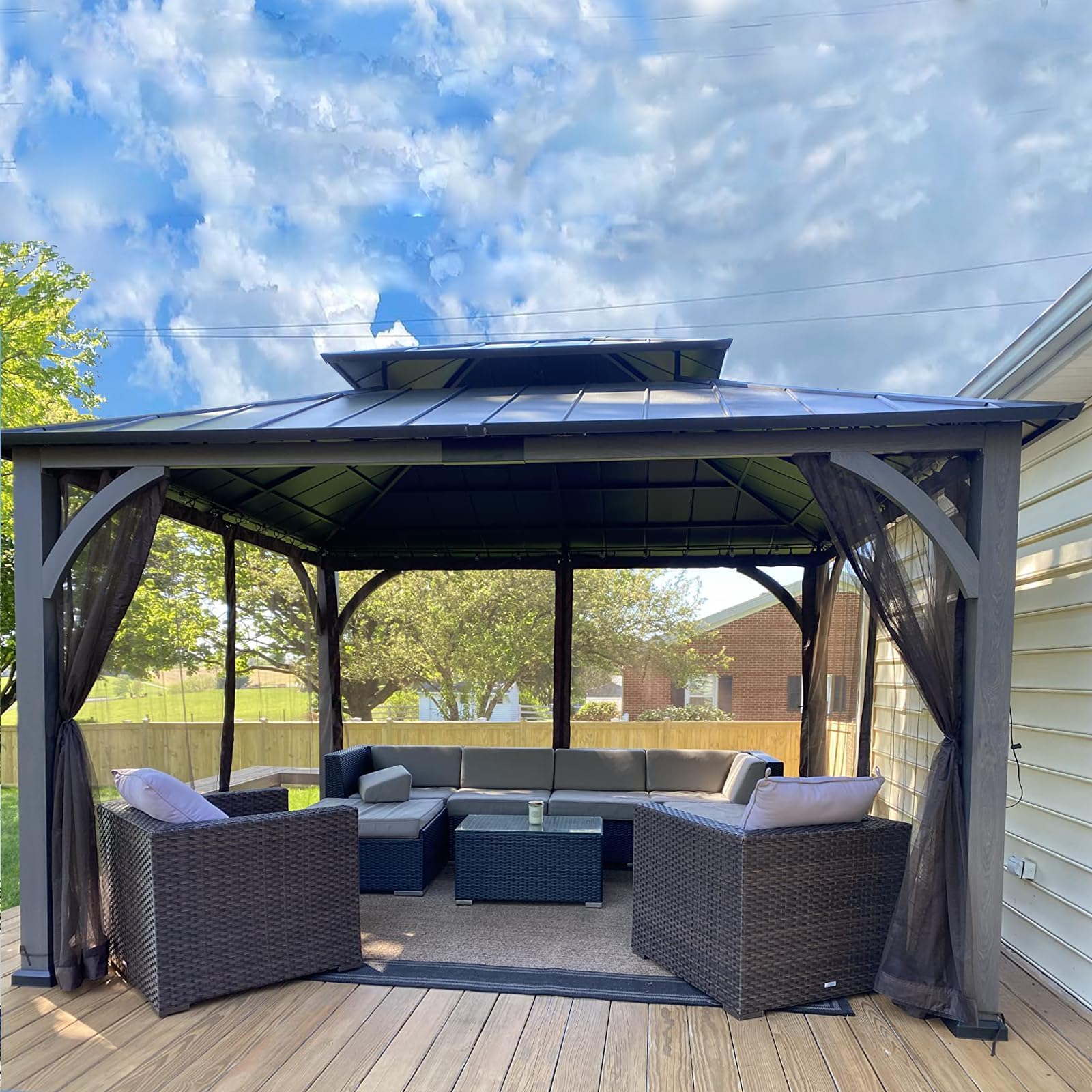 OLILAWN Gazebo Universal Replacement Mosquito Netting, 10' x 10' Outdoor Canopy Net Screen 4-Panel Sidewall Curtain, with Zippers, Easy to Install, Fit for Most Gazebo 10x10 Canopy, Black