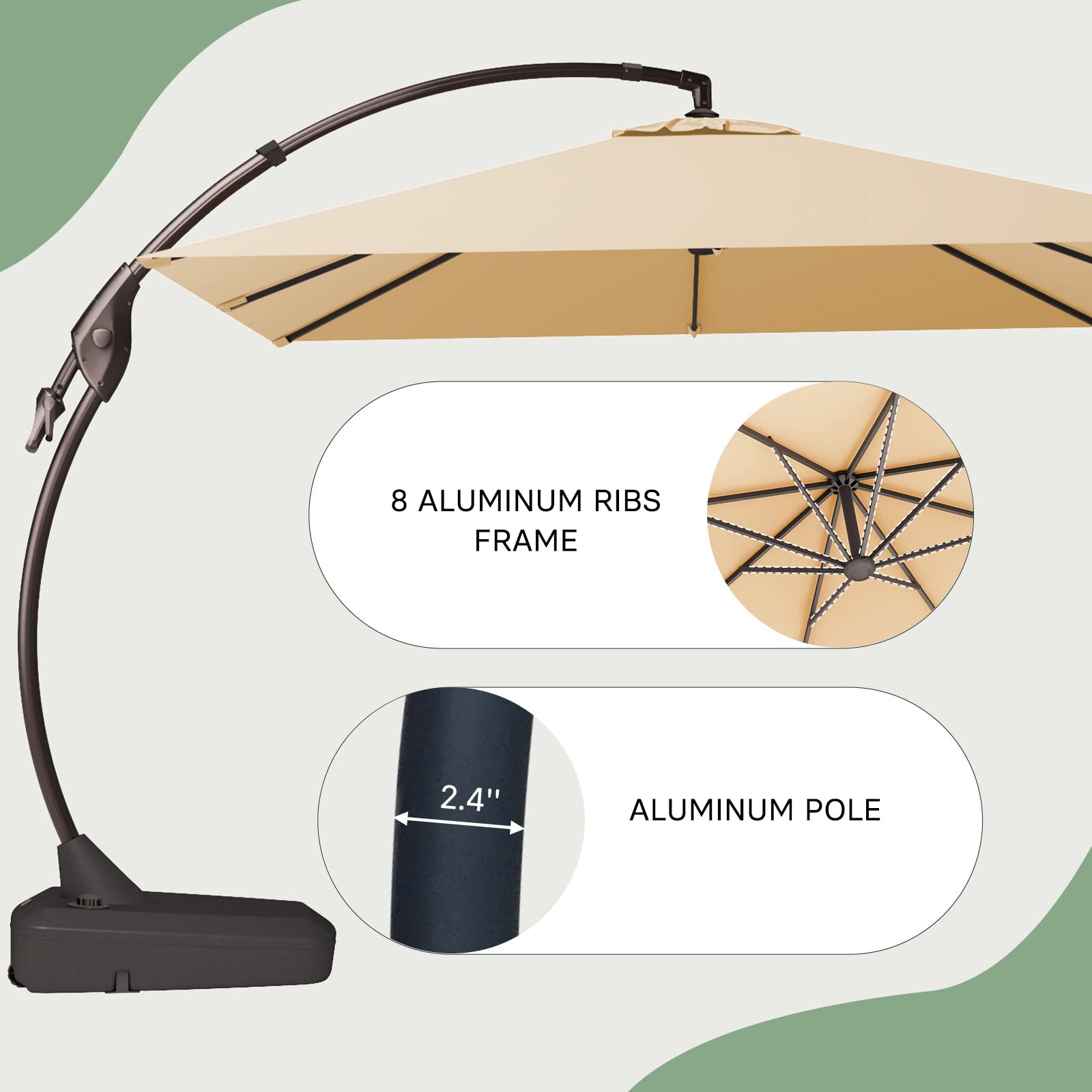 10x10 Ft Outdoor Large Patio Aluminum Cantilever Umbrella