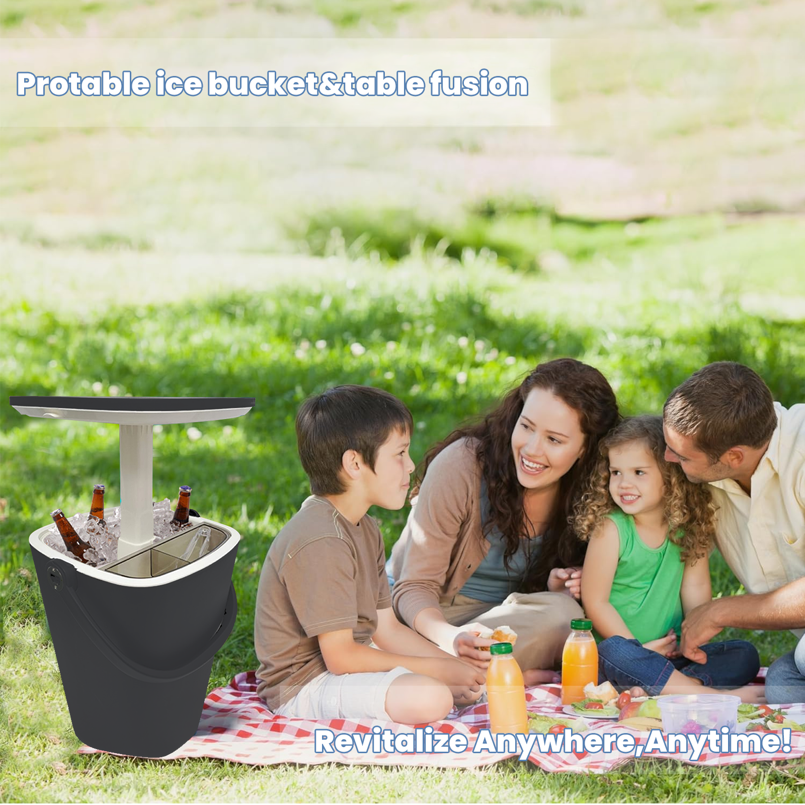 15L Outdoor Ice Bucket Table with Cooler & Lift-Top Lid