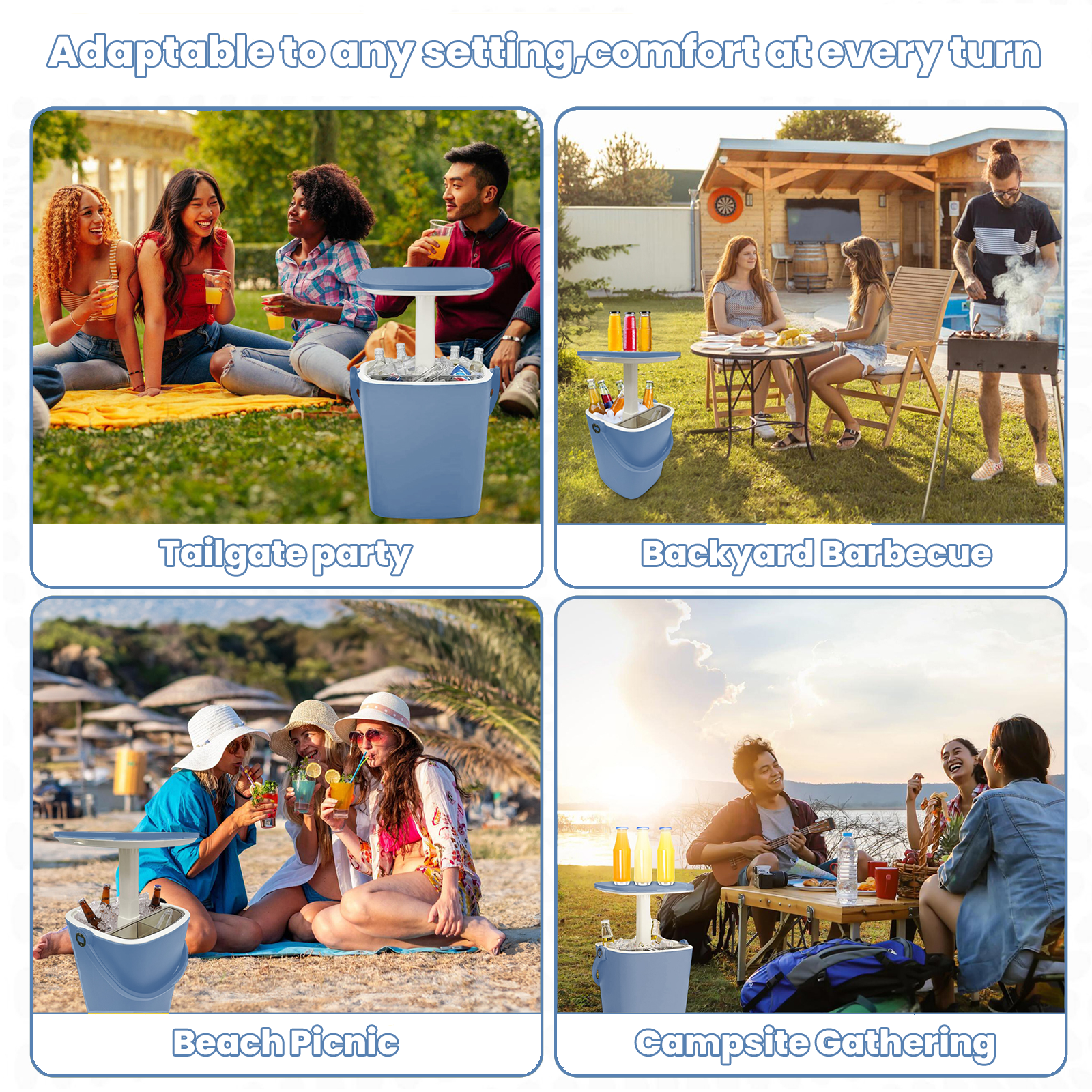 Adaptable to any setting,comfort at every turn
tailgate party
backyard barbecue
beach picnic
campasite gathering