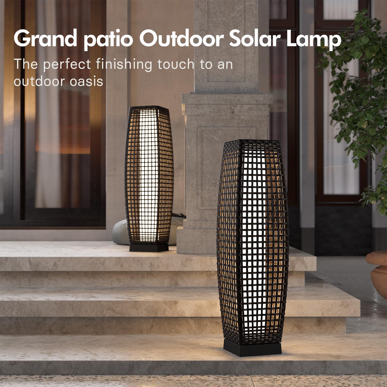 Water-Resistant Lantern Hollow Rattan Wicker Outdoor Solar Floor Lamp-FUJI