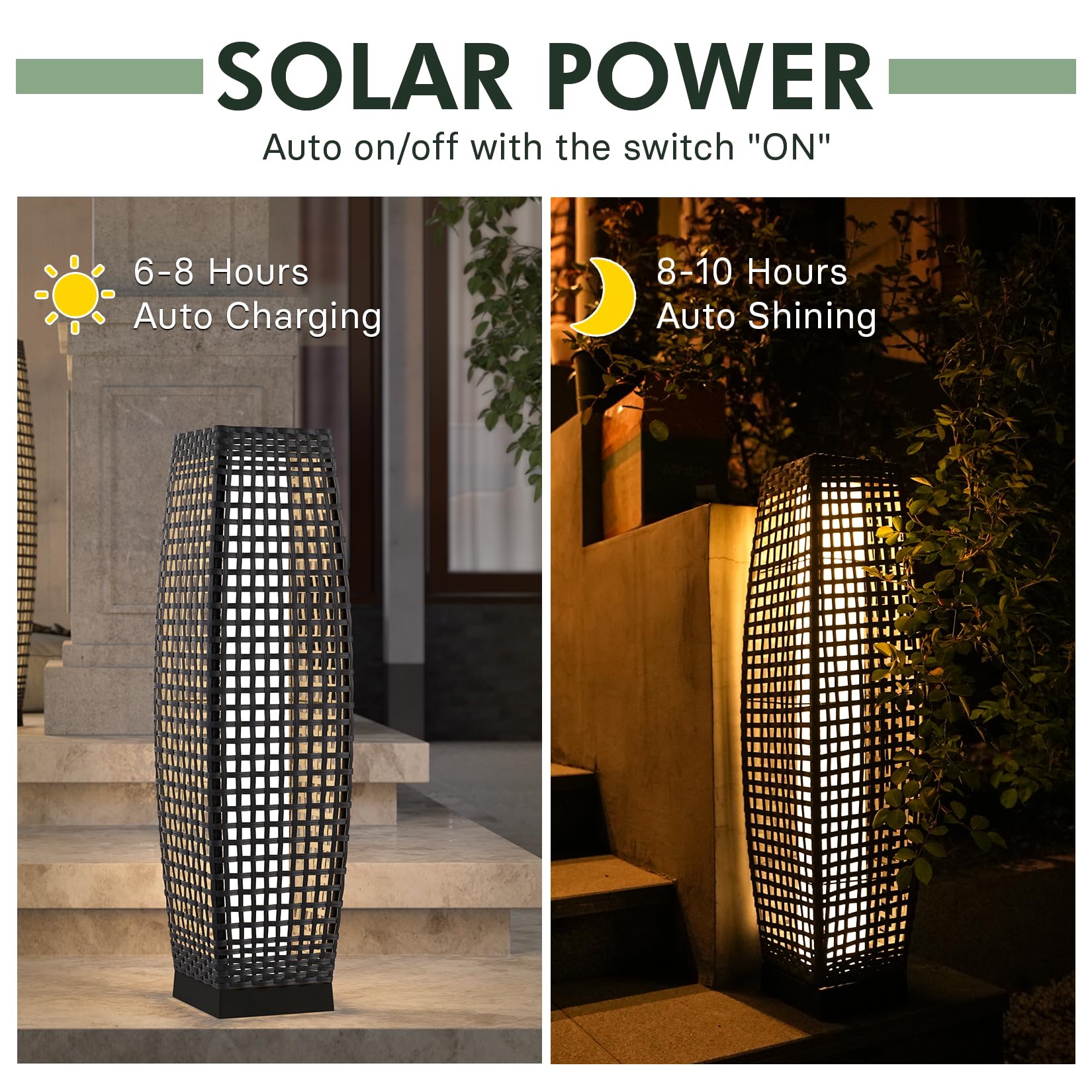 Water-Resistant Lantern Hollow Rattan Wicker Outdoor Solar Floor Lamp-FUJI
