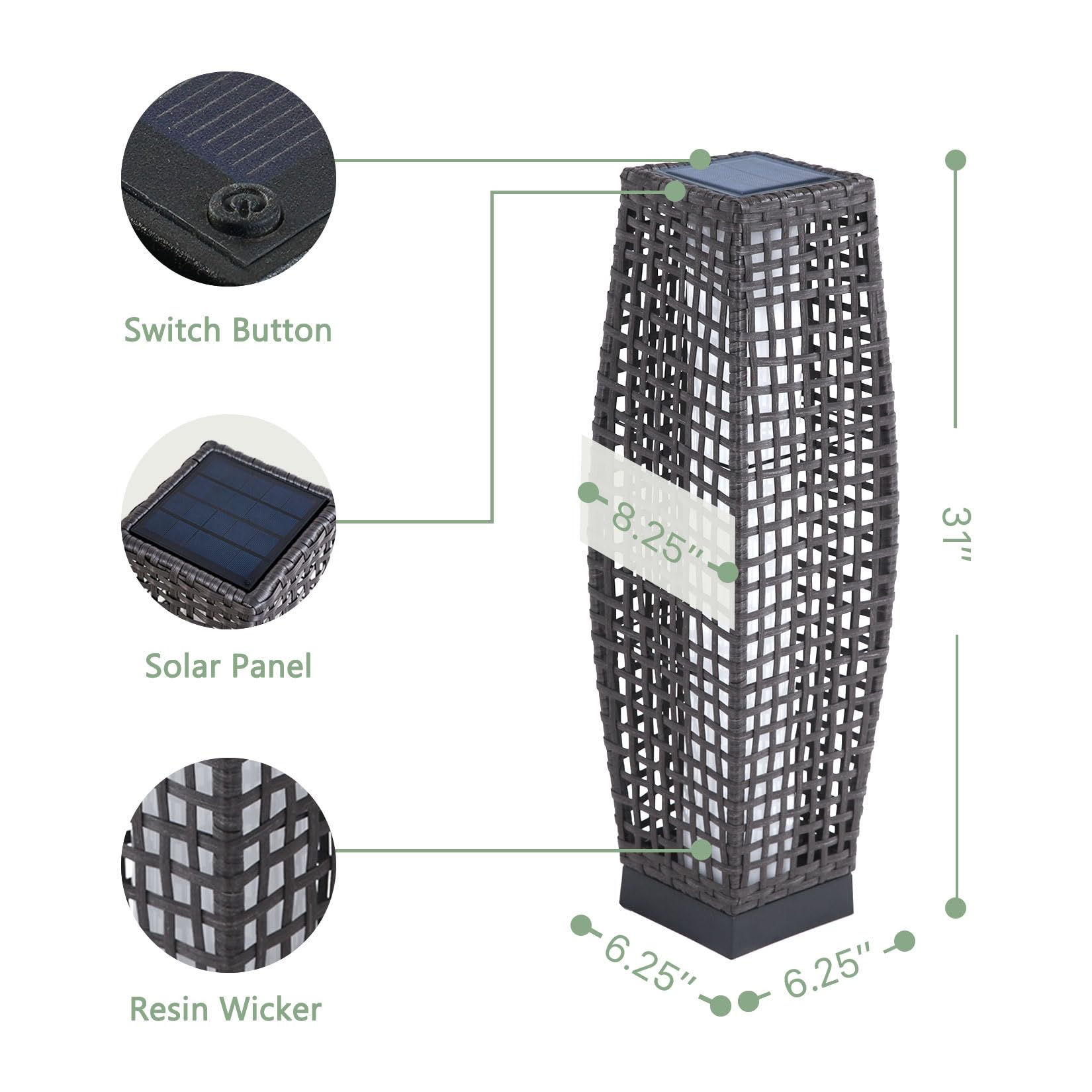 Water-Resistant Lantern Hollow Rattan Wicker Outdoor Solar Floor Lamp-FUJI