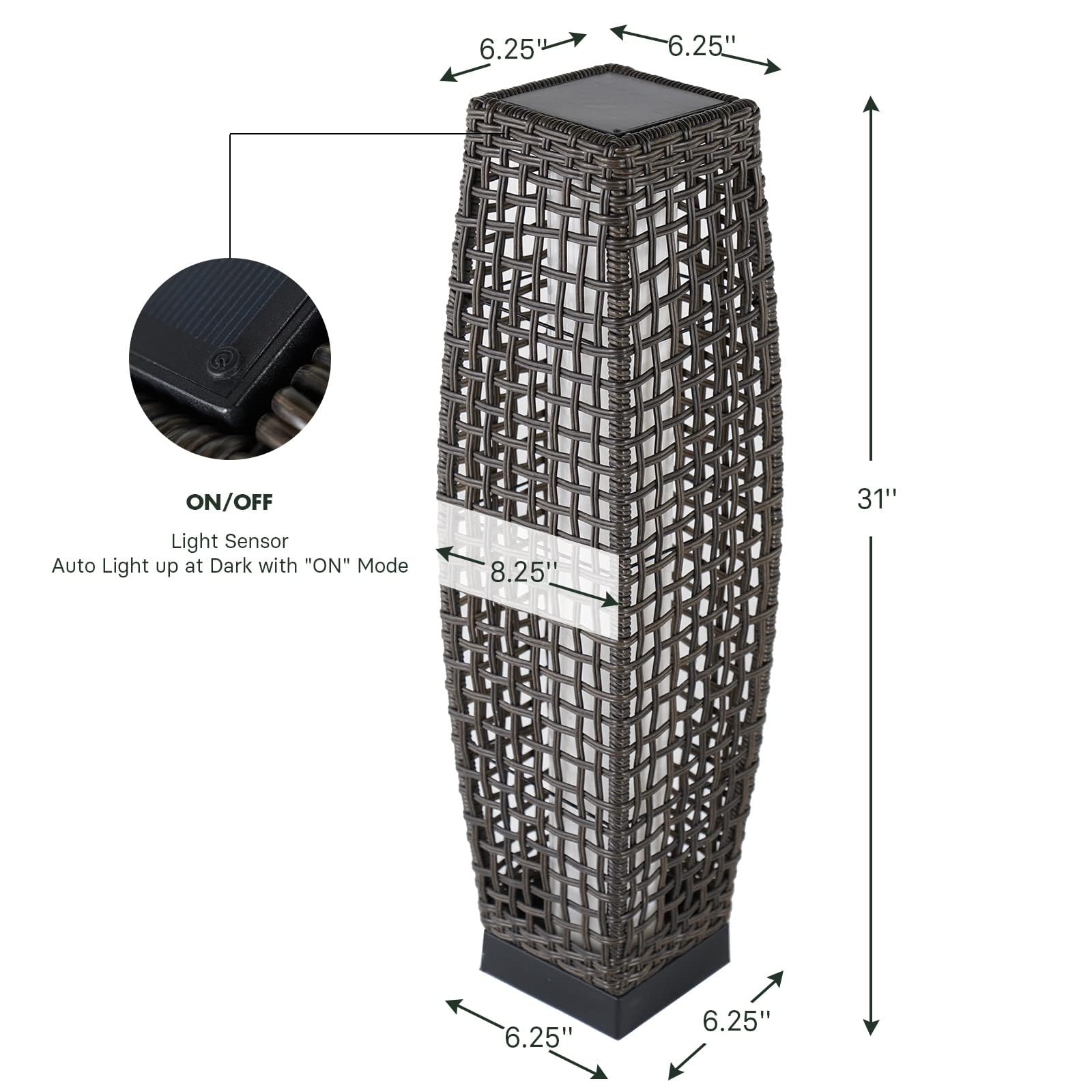 Water-Resistant Lantern Hollow Rattan Wicker Outdoor Solar Floor Lamp-FUJI