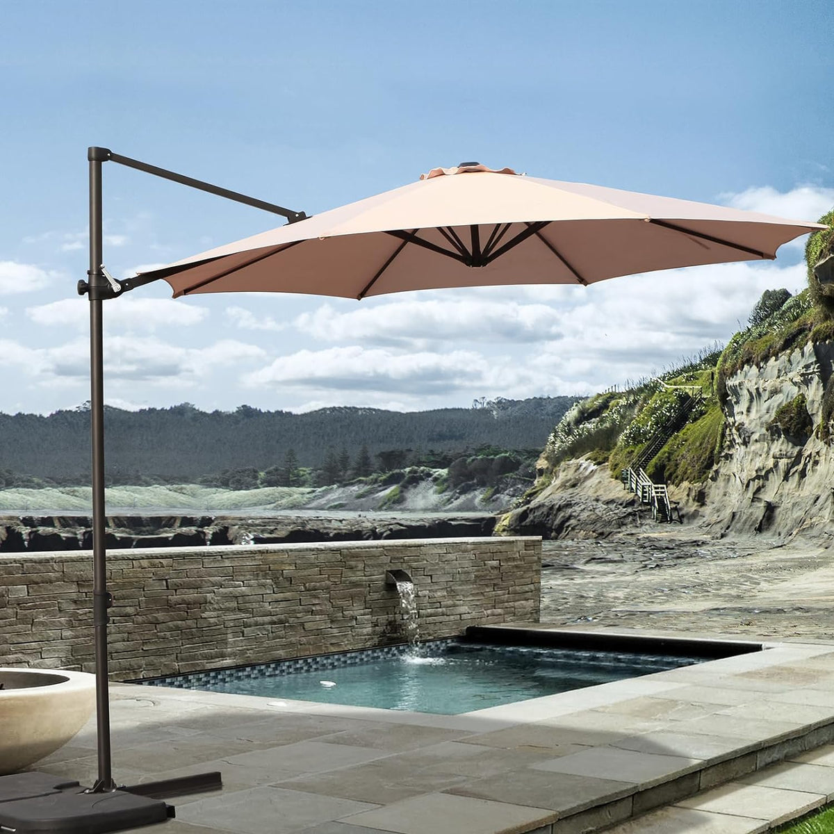 easy tilt patio umbrella Aqua Outdoors Heavy Duty, Wind-Stable, Adjustable & Height Sun Shade for Pool, Deck, Backyard Rust-Free Frame duty ribs Costway 10 ft Cantilever Patio