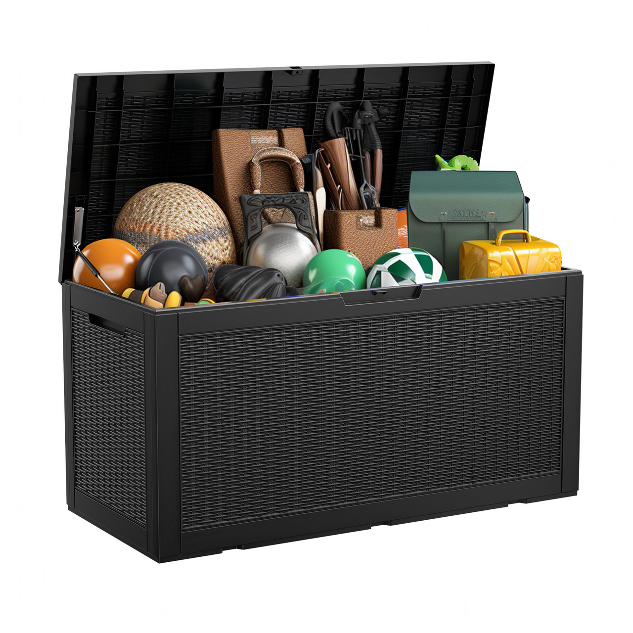 100 Gallon Rattan Resin Deck Box – Lockable & Weatherproof Outdoor Storage with Gas Lift Support