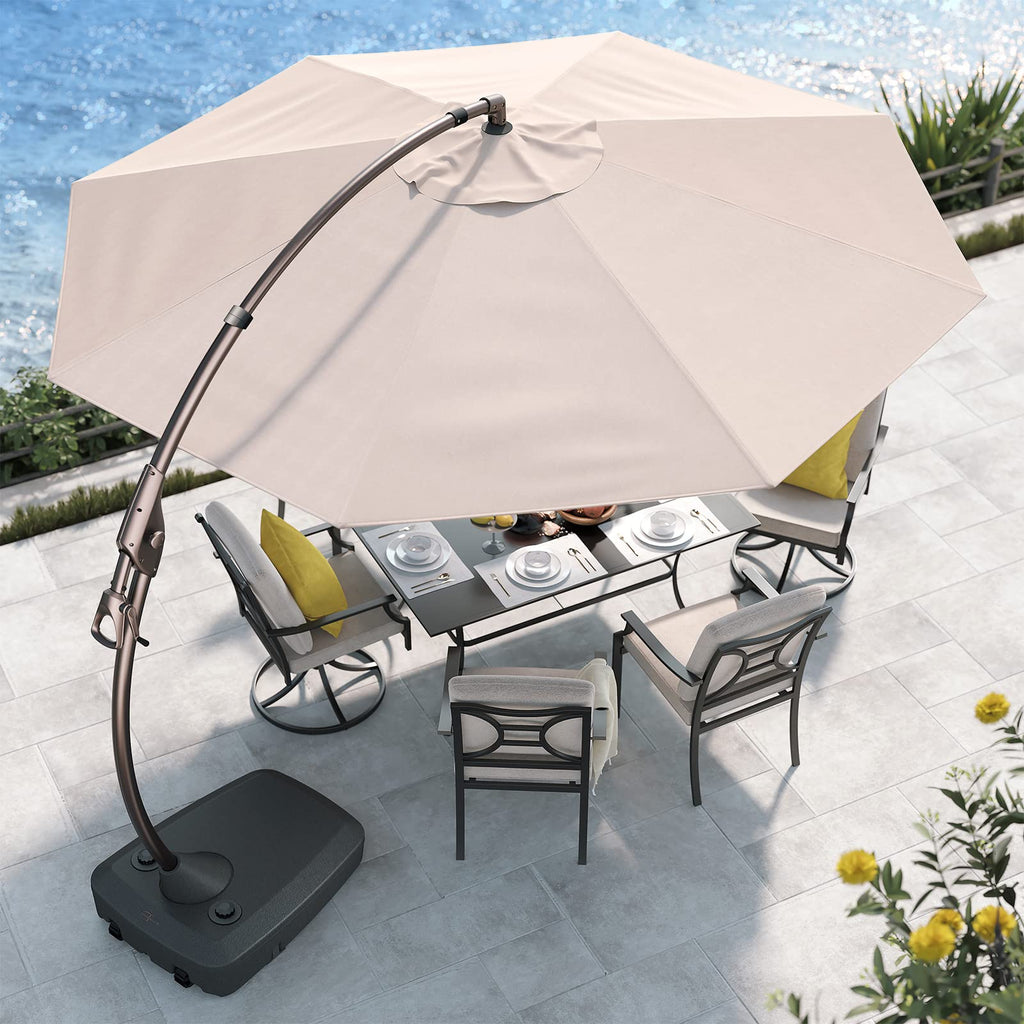 OLILAWN 11FT Cantilever Umbrella with Base,Outdoor Large Round Aluminum Offset Umbrella for Patio Garden Deck Pool, OL-HT030