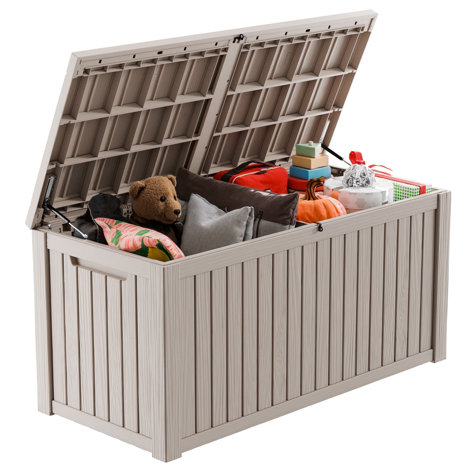 180 Gallon Outdoor Storage Deck Box with Lock – Waterproof Resin Box for Patio, Garden, Pool Gear, Bench Seating with Woodgrain Look