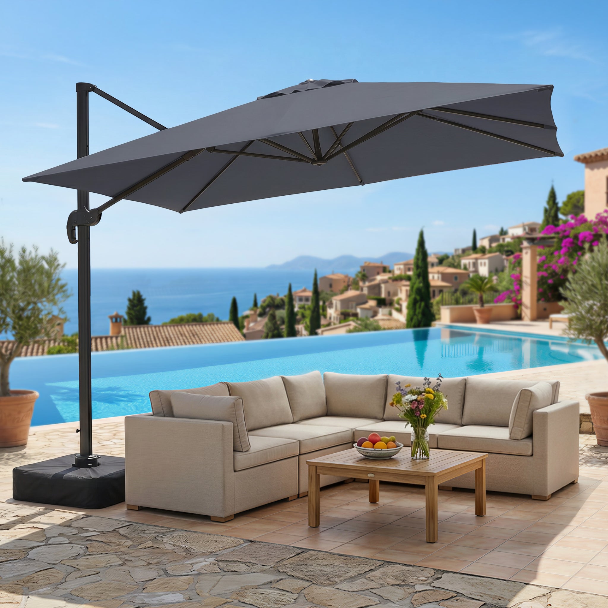 12x14 patio umbrella rectangular PURPLE LEAF Cantilever 10' X 12' Large, Wind Resistant,Beige This LED umbrella is powered by solar panels on top of its pole 12 ft Rectangular Patio Umbrellas