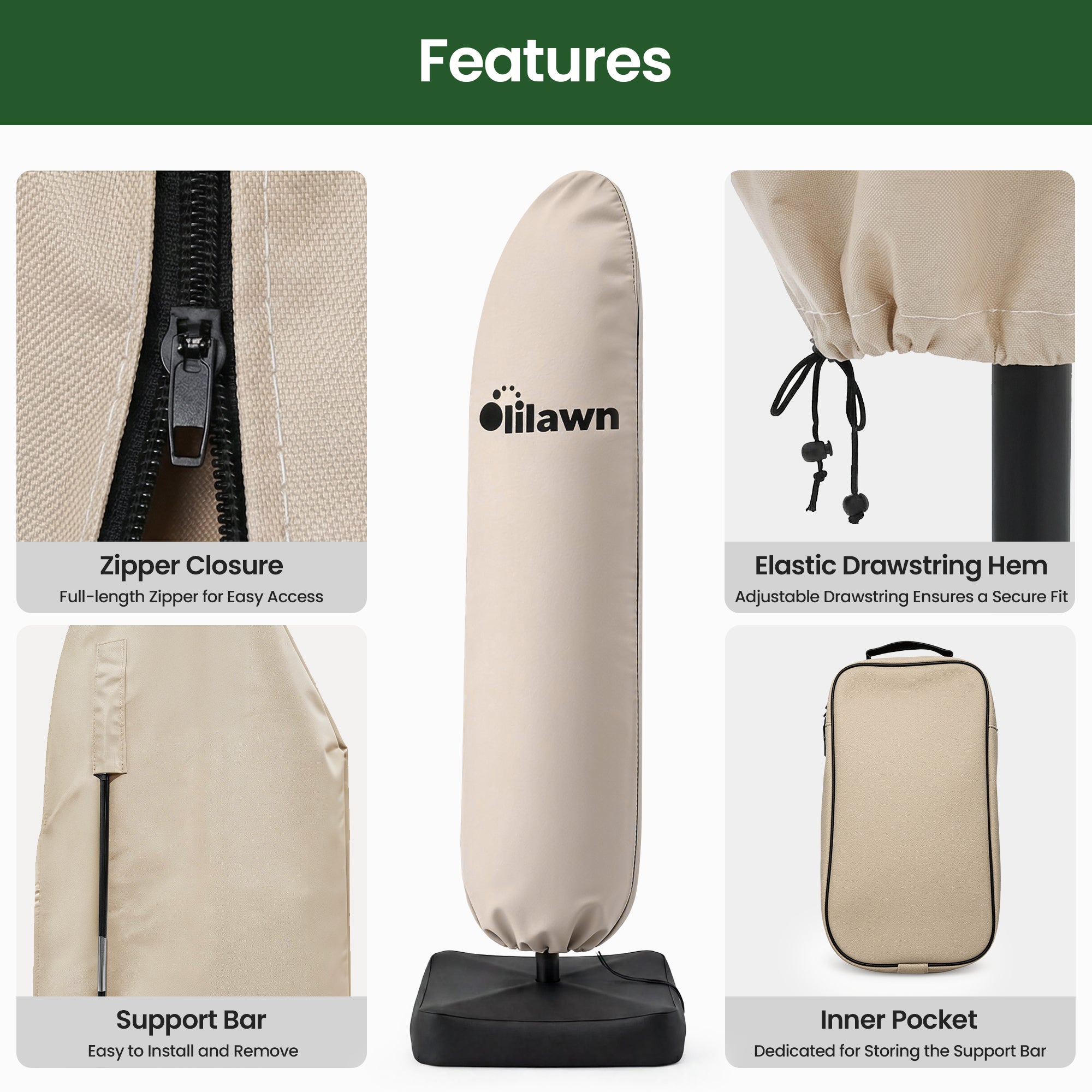 OLILAWN Offset Umbrella Covers for Outdoor Umbrellas 9-10ft, Beige OL-HT047