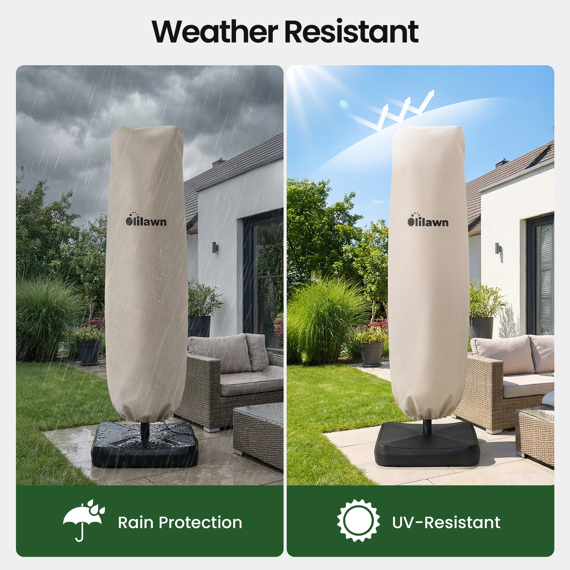 OLILAWN Patio Cantilever Umbrella Cover for Outdoor Umbrellas 9-12ft, Beige OL-HT048