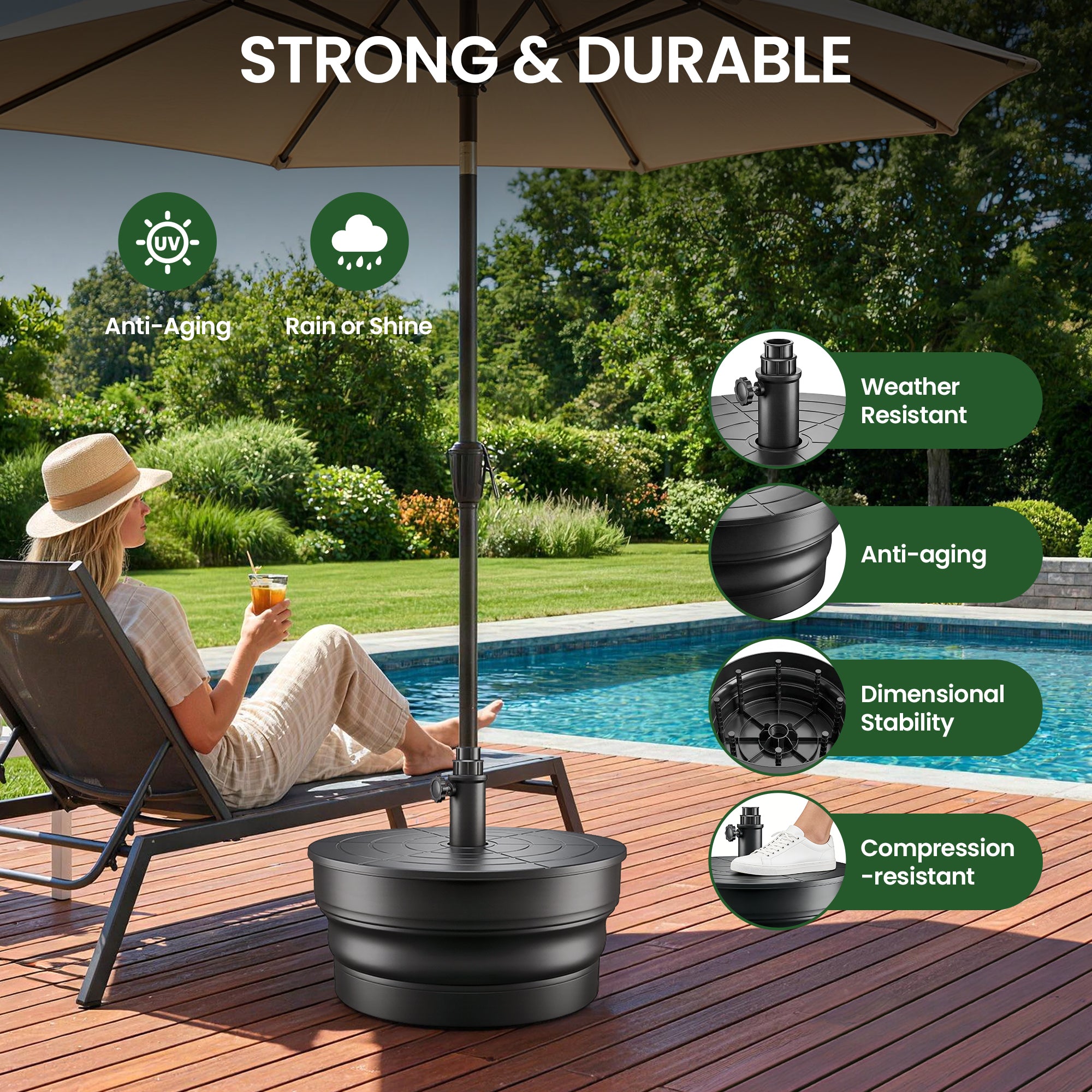 OLILAWN Heavy-Duty Patio Umbrella Base,110lb Capacity Fillable Planter Umbrella Stand Fits Up to 1.9" Pole-OL-HT043
