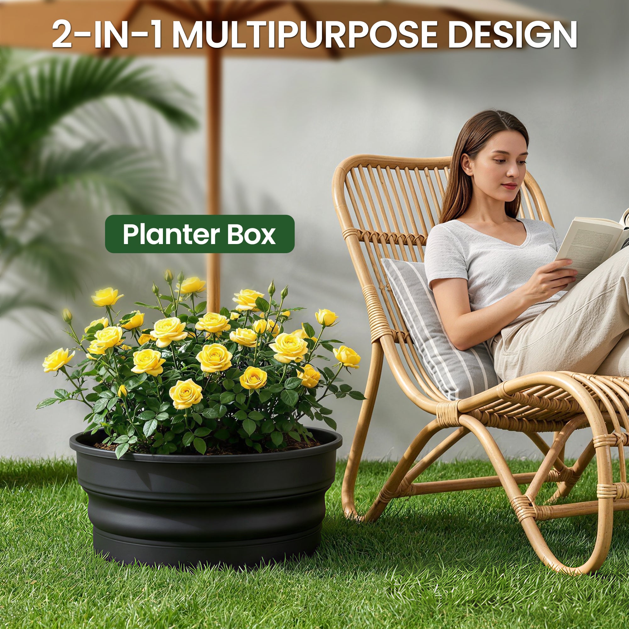 OLILAWN Heavy-Duty Patio Umbrella Base,110lb Capacity Fillable Planter Umbrella Stand Fits Up to 1.9" Pole-OL-HT043