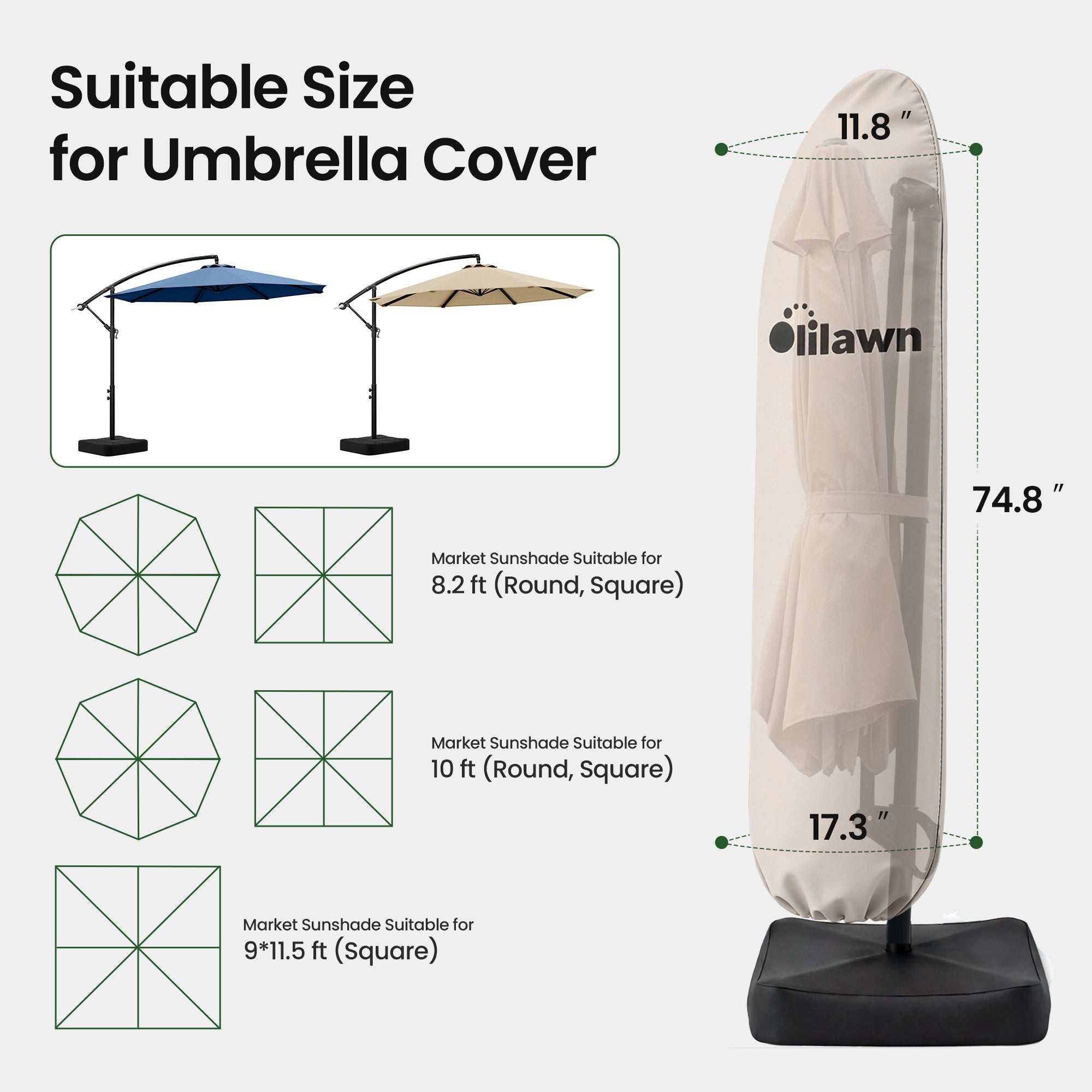 OLILAWN Offset Umbrella Covers for Outdoor Umbrellas 9-10ft, Beige OL-HT047