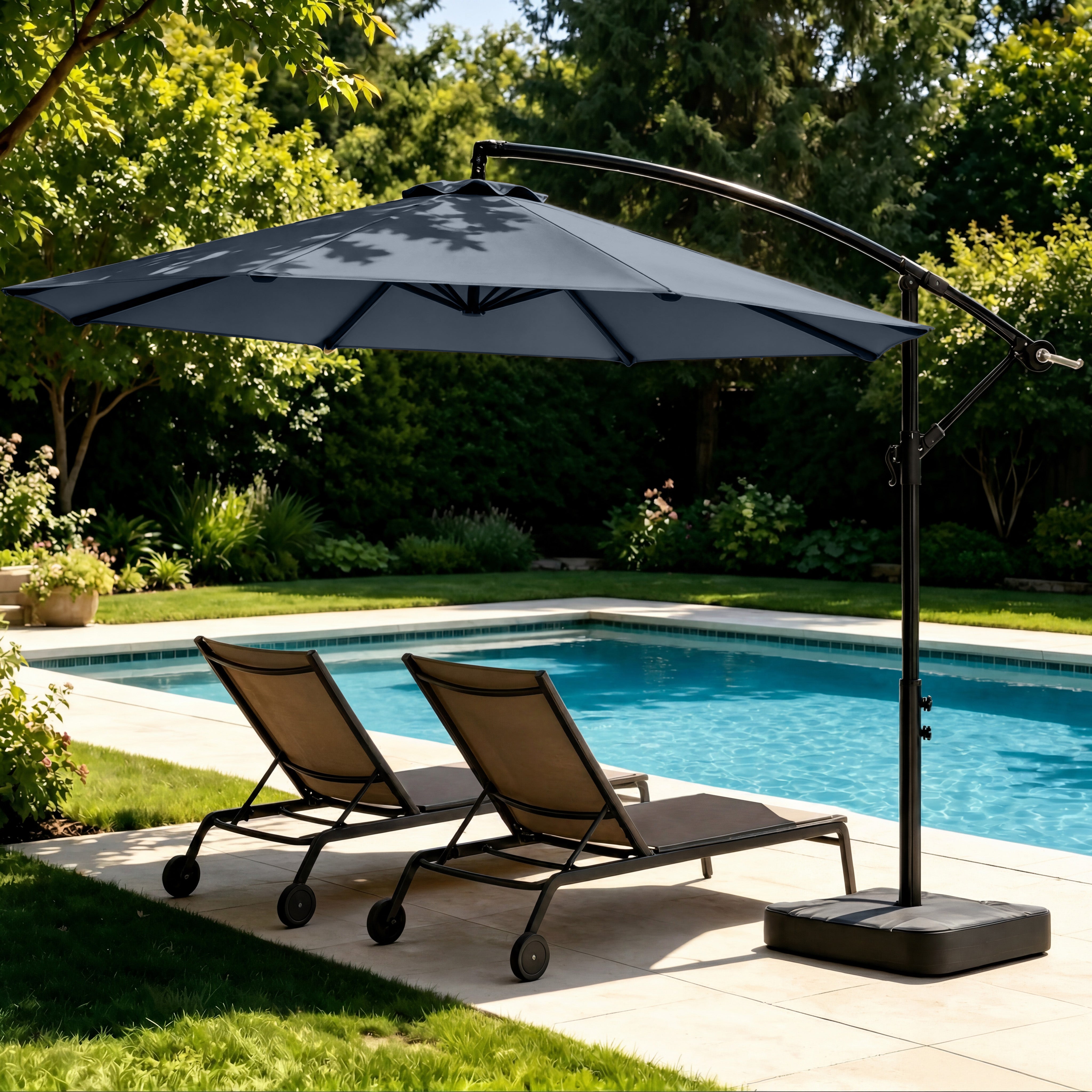 OLILAWN 10FT Cantilever Offset Patio Umbrella with Base Included, Outdoor Patio Umbrella with 360° Rotation & Infinite Tilt, Yarn-Dyed Fade-Resistant Canopy-OL-HT032