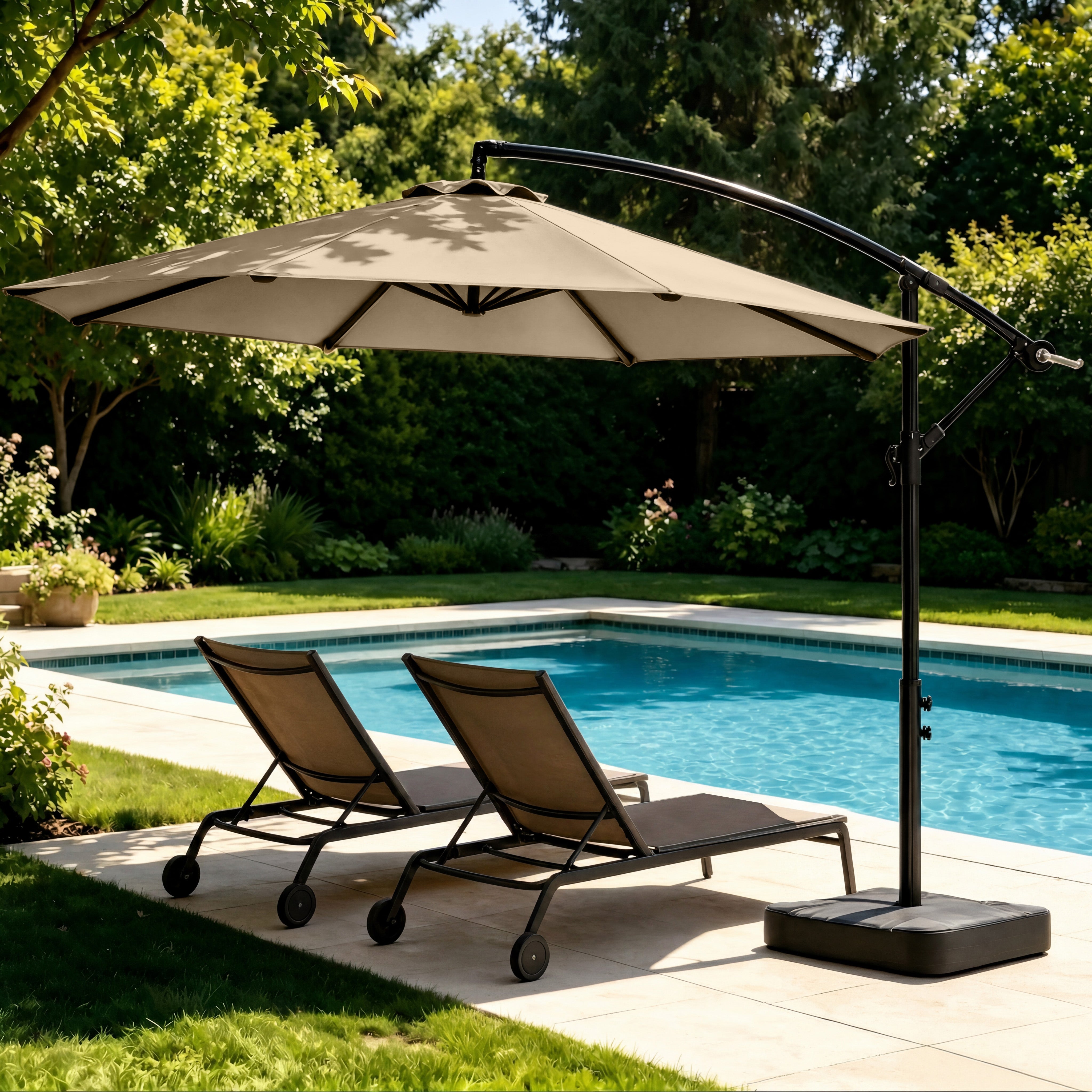 OLILAWN 10FT Cantilever Offset Patio Umbrella with Base Included, Outdoor Patio Umbrella with 360° Rotation & Infinite Tilt, Yarn-Dyed Fade-Resistant Canopy-OL-HT032