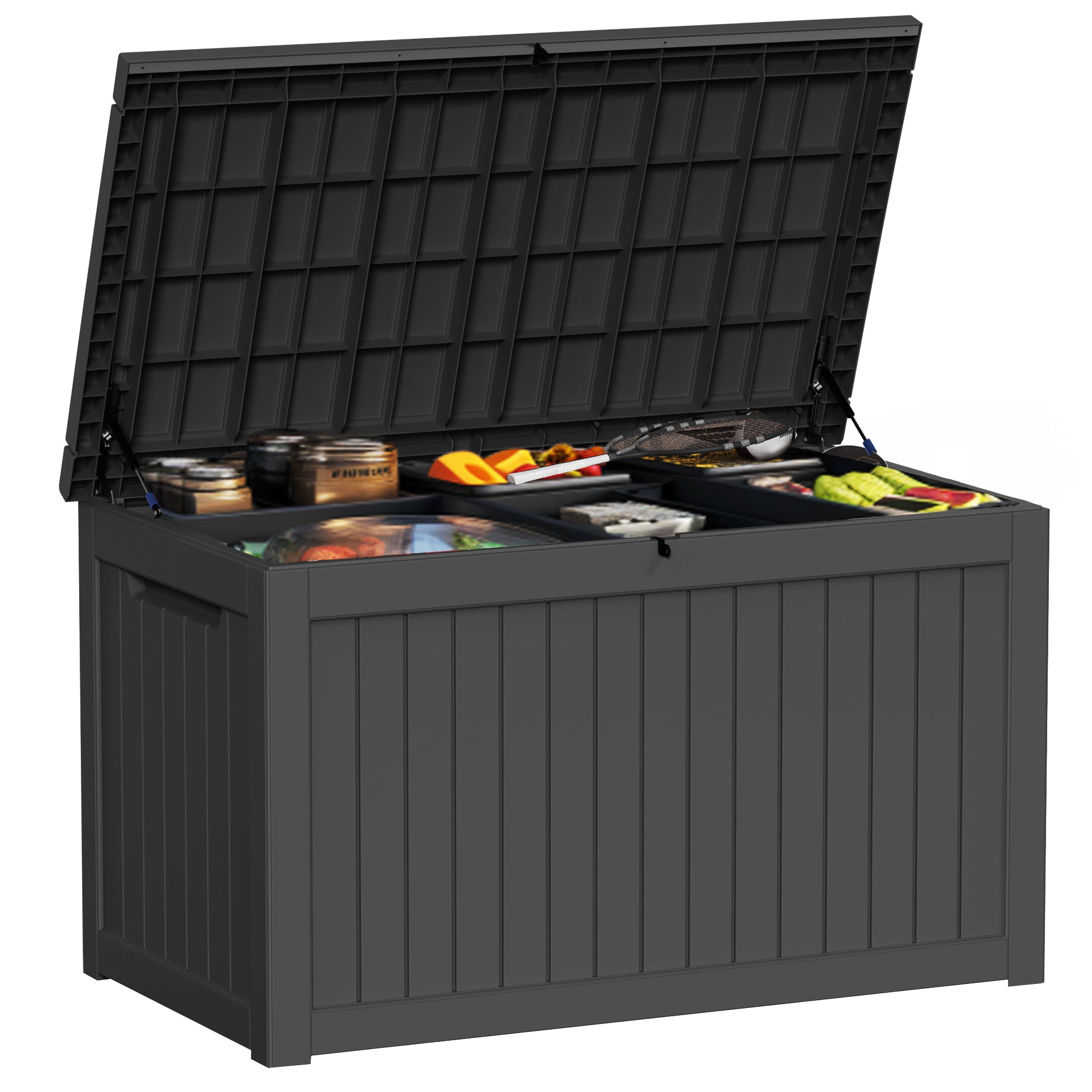 230 Gallon Outdoor Storage Deck Box with Lock – Waterproof Resin Box for Patio, Garden, Pool Gear, Bench Seating with Woodgrain Look