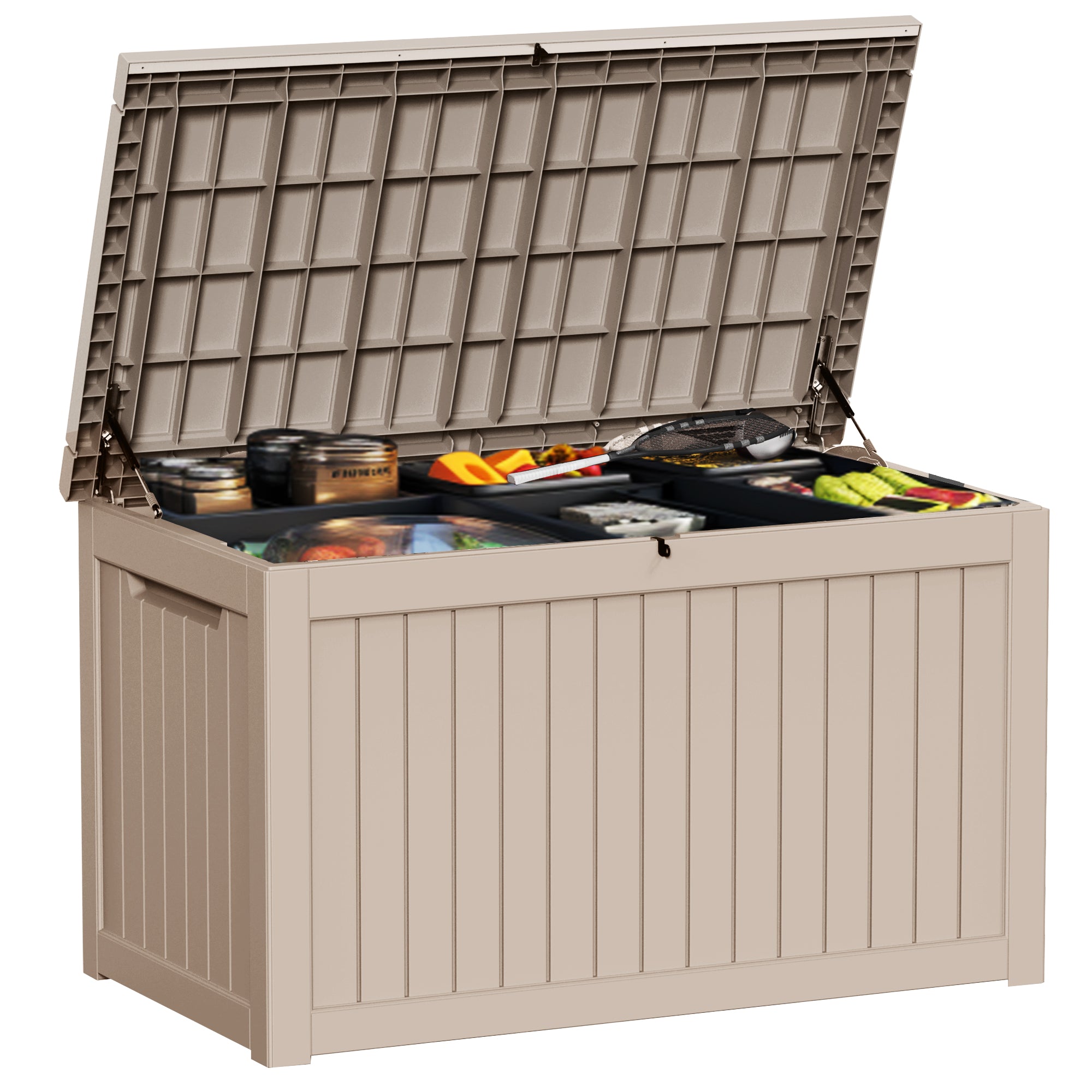 230 Gallon Outdoor Storage Deck Box with Lock – Waterproof Resin Box for Patio, Garden, Pool Gear, Bench Seating with Woodgrain Look
