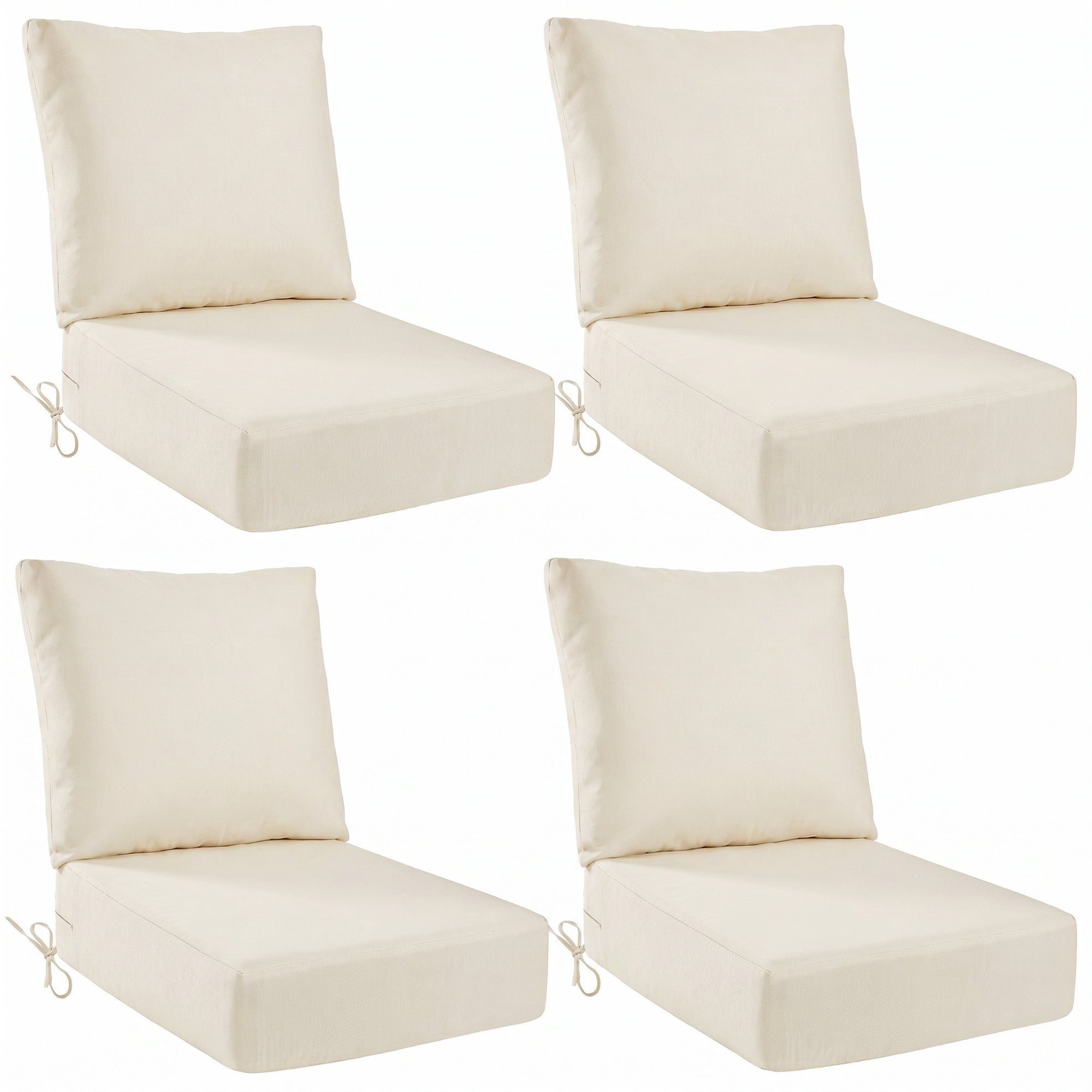 OL-HT049 OLILAWN Outdoor Seat Cushion 4 Sets, 24" *24" *6" Thicker Waterproof Patio Olefin Furniture Cushions, 30D High Density Foam Deep Seat & Back Cushion with Adjustable Straps & Removable Cover,Beige