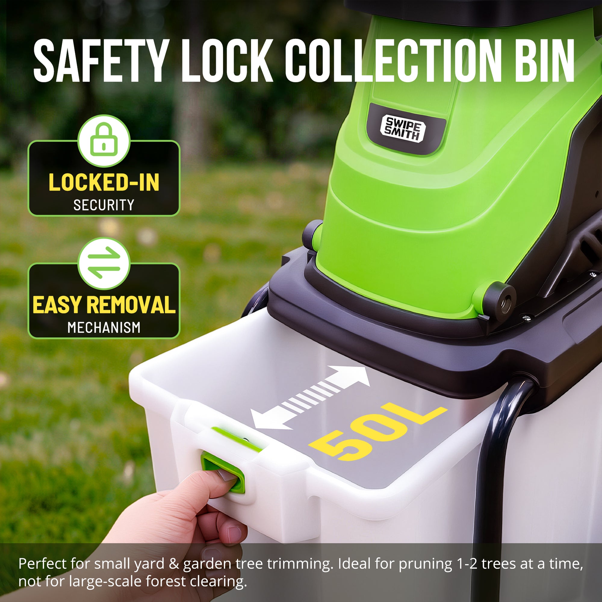 Wood Chipper, 15-Amp Electric Chipper Shredder for Branches up to 1.8 Inch, Mulcher with 50L Collection Bag, Anti-Jam Yard Waste Shredder with Wheels