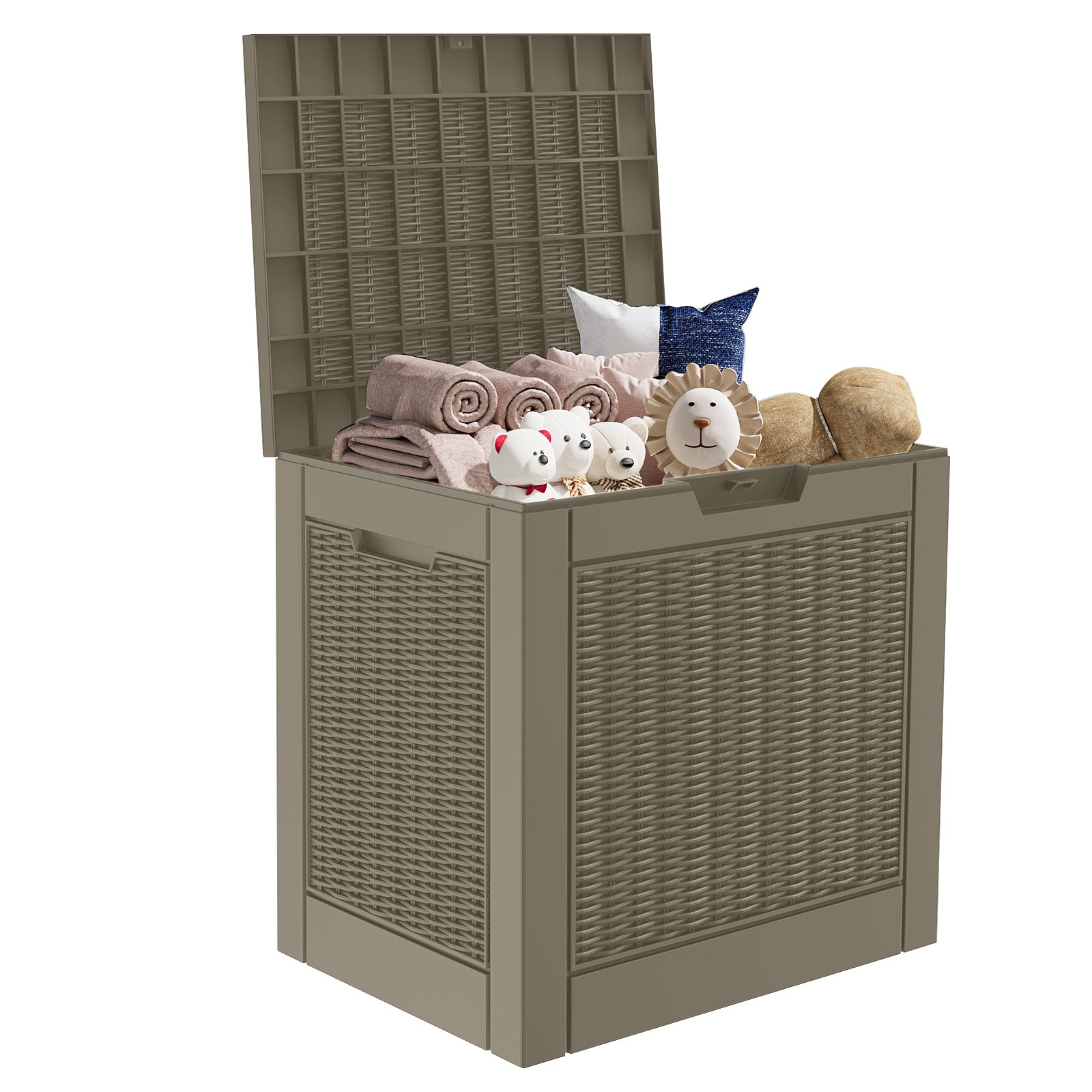 31 Gallon Rattan Resin Deck Box – Stylish Lockable Outdoor Storage for Small Patios & Garden Essentials