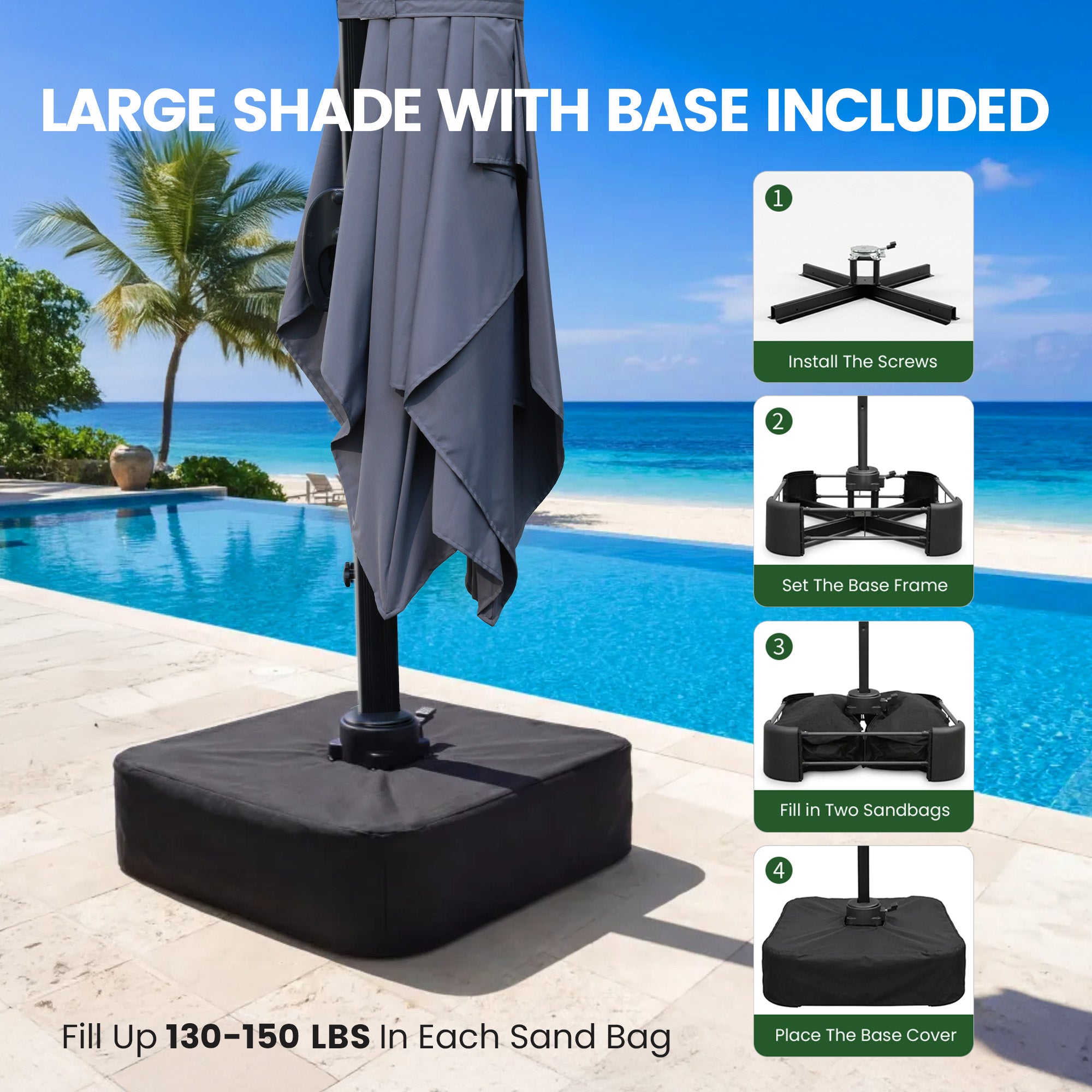 Olilawn 9' X 11.5' Patio Umbrella with Base Included, Graphite-ol-ht040