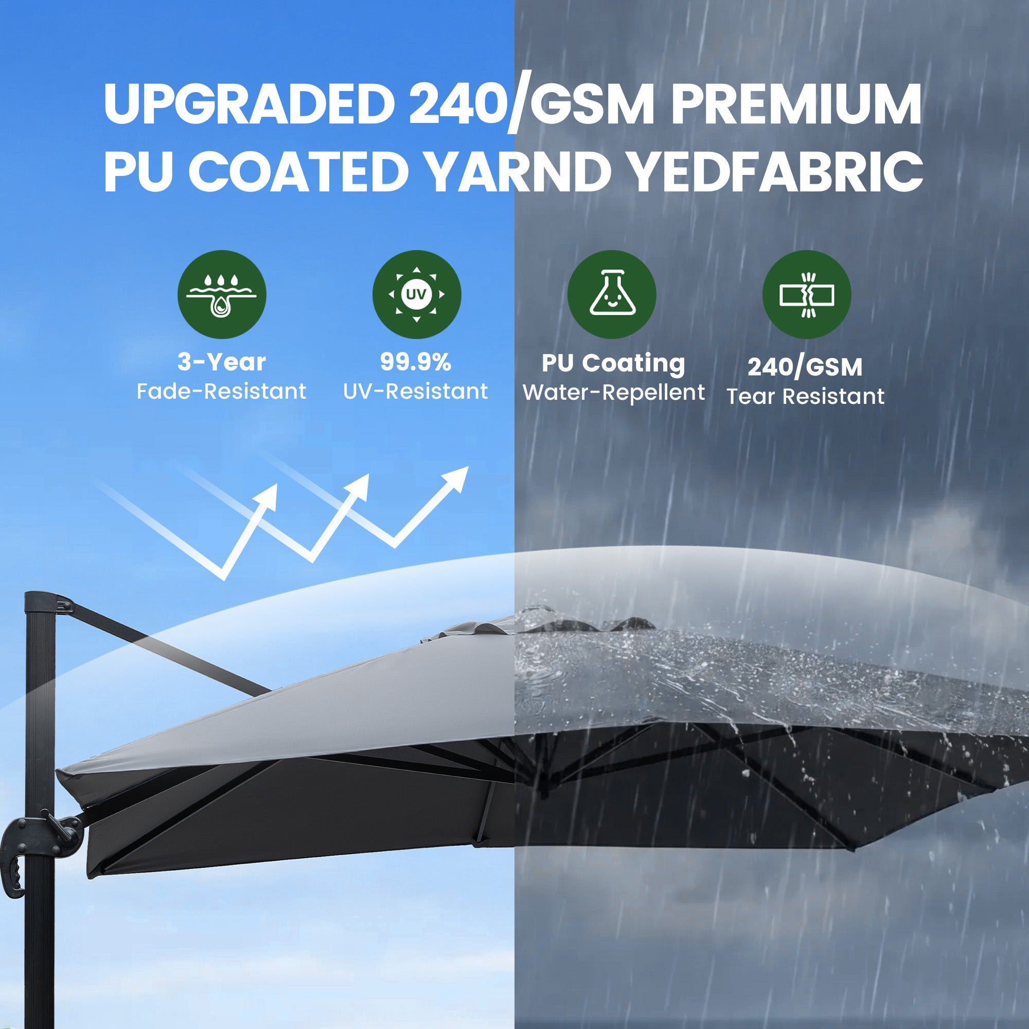 Olilawn 9' X 11.5' Patio Umbrella with Base Included, Graphite-ol-ht040