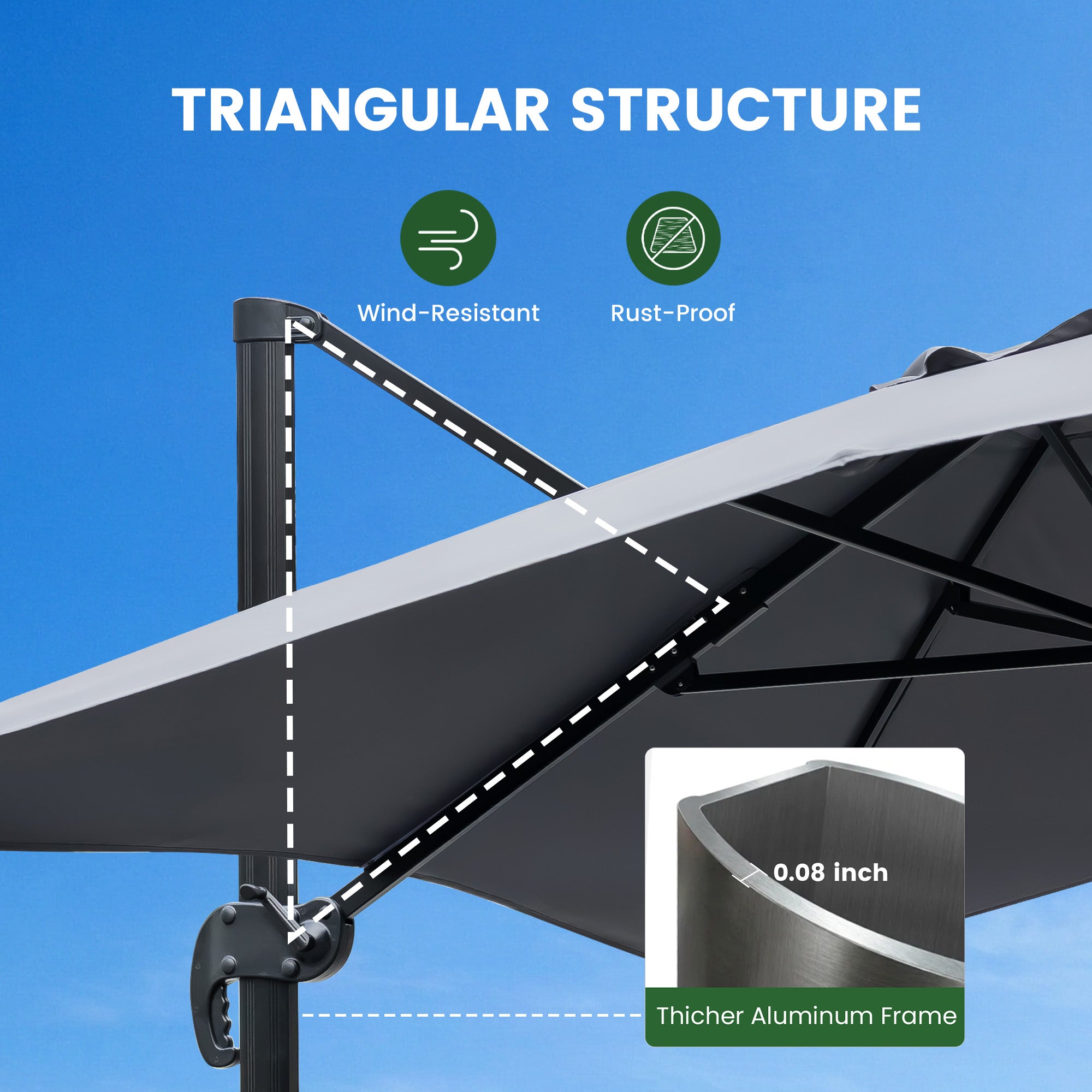 Olilawn 9' X 11.5' Patio Umbrella with Base Included, Graphite-ol-ht040
