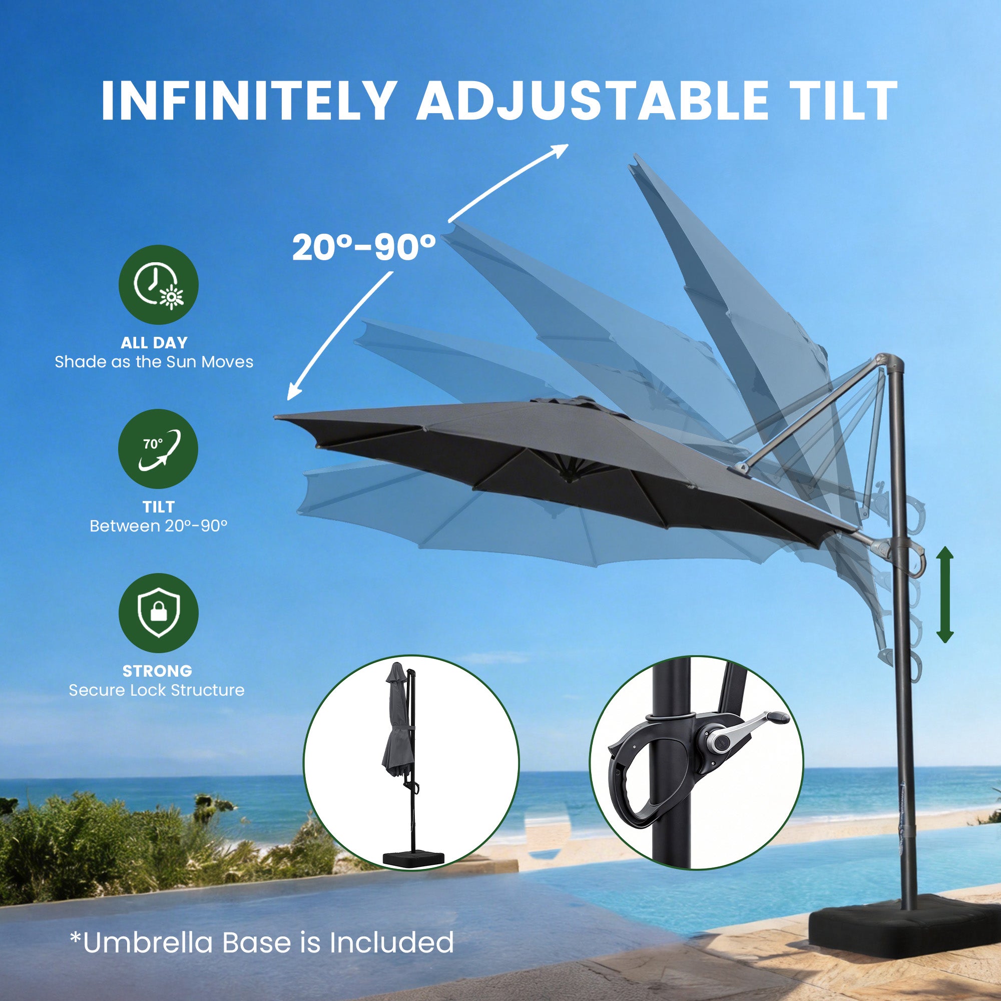 OLILAWN 10FT Outdoor Patio Umbrella with Base Included, Tan Gray