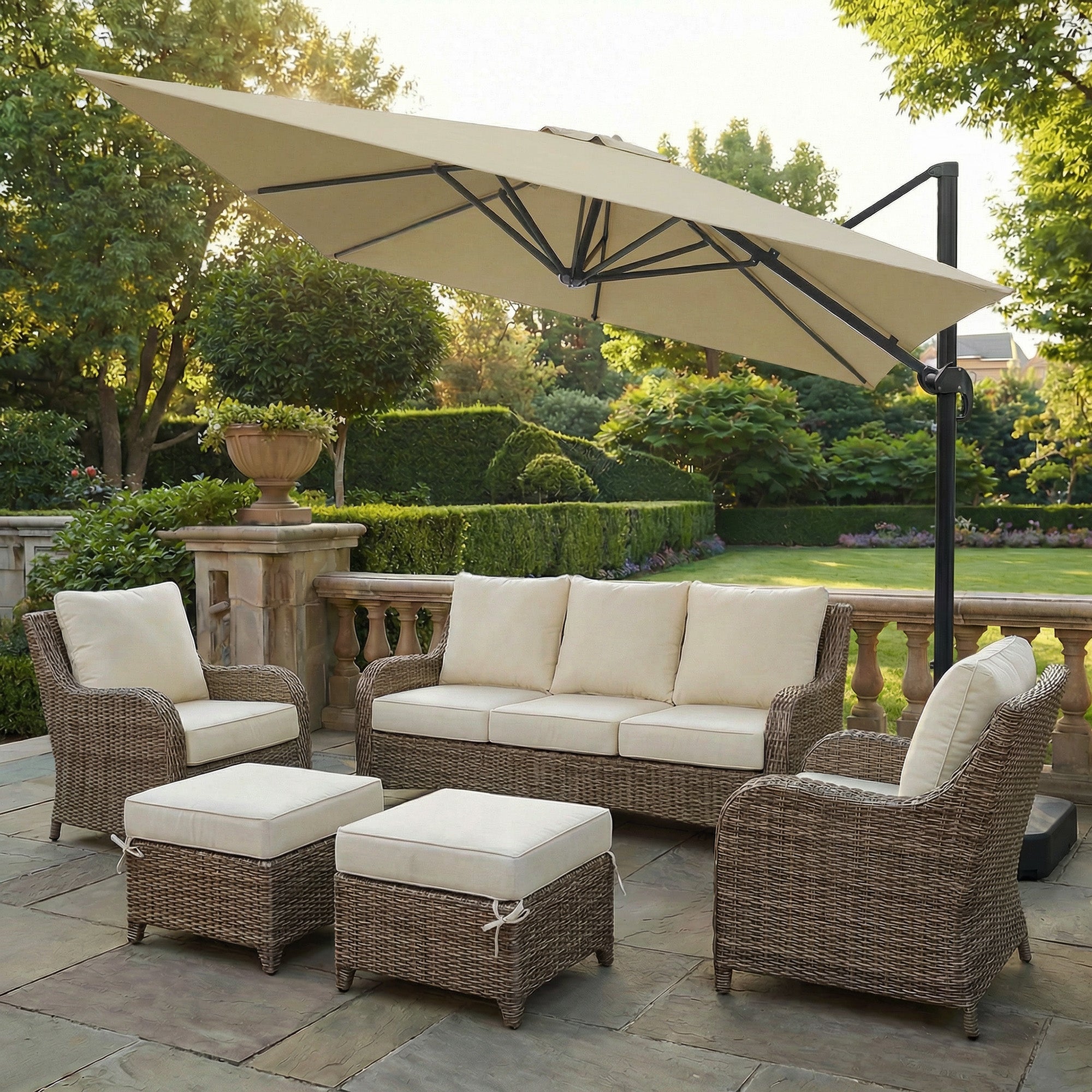 OL-HT049 OLILAWN Outdoor Seat Cushion 4 Sets, 24" *24" *6" Thicker Waterproof Patio Olefin Furniture Cushions, 30D High Density Foam Deep Seat & Back Cushion with Adjustable Straps & Removable Cover,Beige