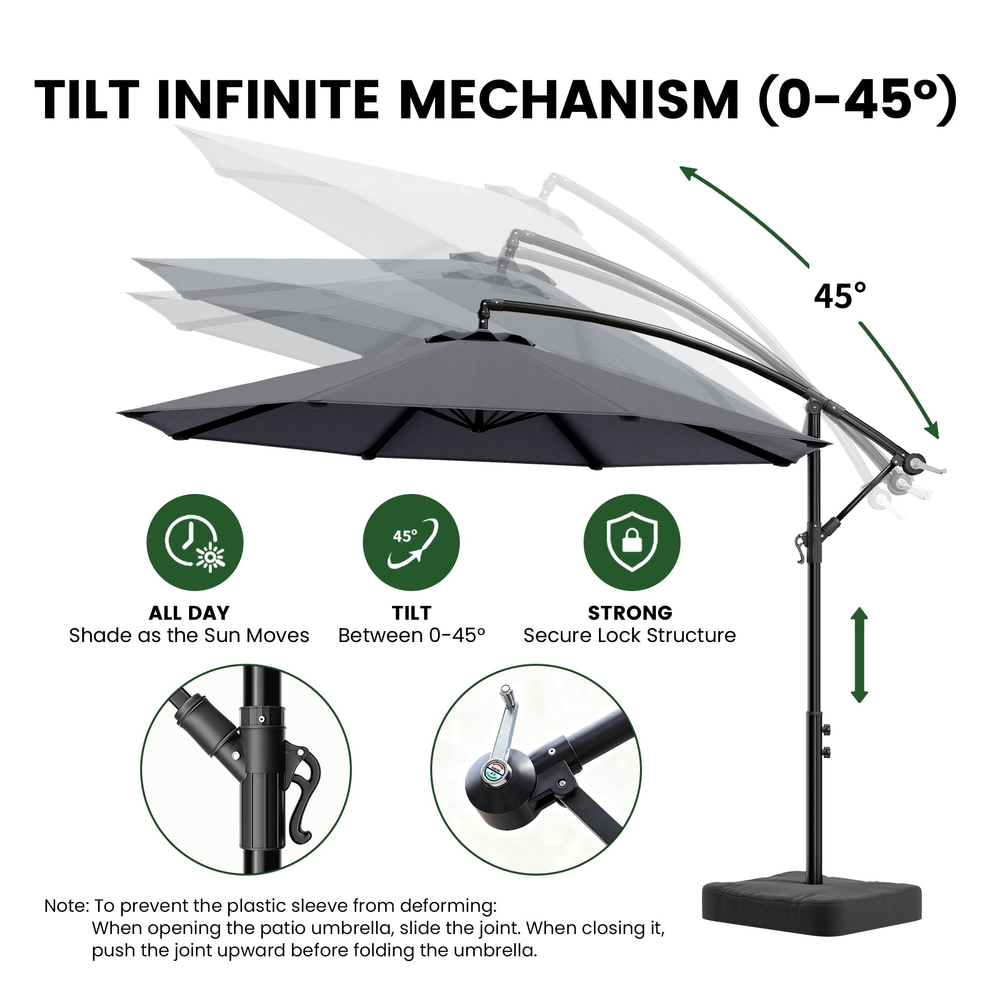 10FT Cantilever Offset Patio Umbrella with Base Included, Outdoor Umbrella with Base, 360° Rotation & Infinite Tilt-OL-HT032 (UPC: 779867979513)