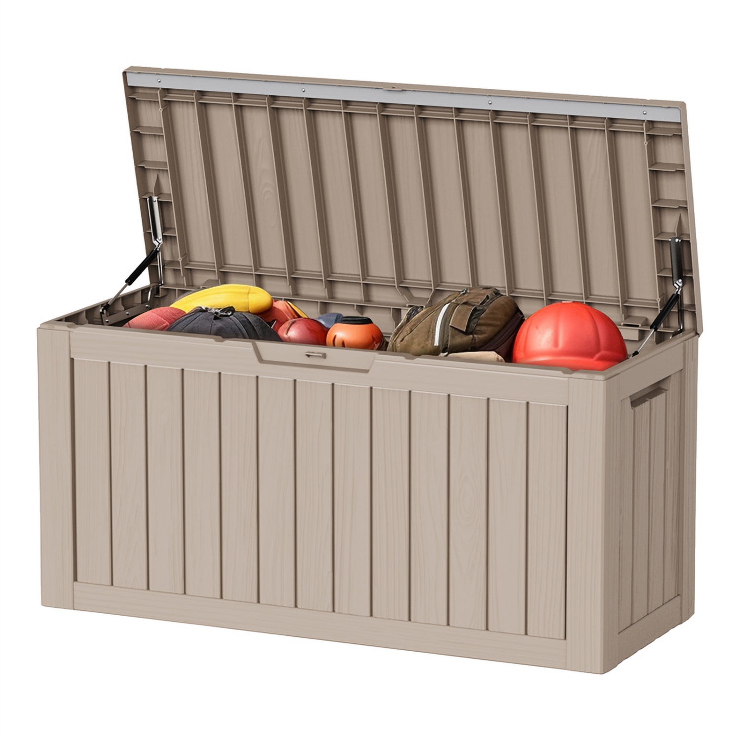 80 Gallon Resin Outdoor Deck Box, Lockable Storage for Patio Cushions, Pool Toys & Garden Tools, Weatherproof & UV-Resistant with Seating Design
