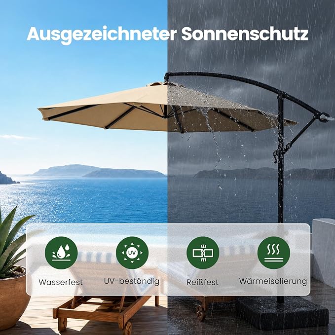 OLILAWN Sonnenschirm mit Ständer, 300 cm Ampelschirm mit Kurbel, OL-HT032