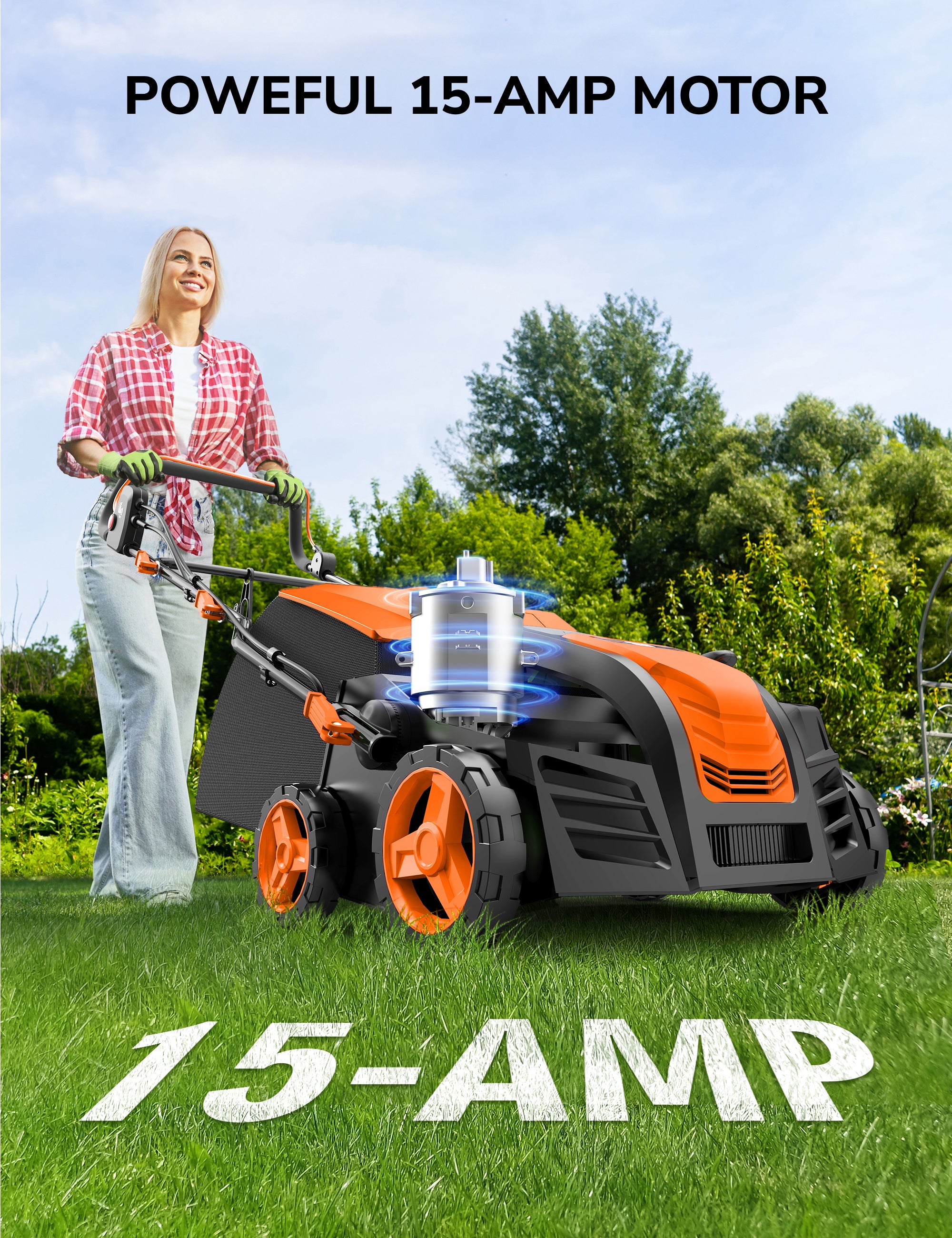 OLILAWN Artificial Turf Sweeper, 16 Inch Power Broom for Artificial Grass, 2000W Turf Vacuum with 55L Collection Bag, Amber
