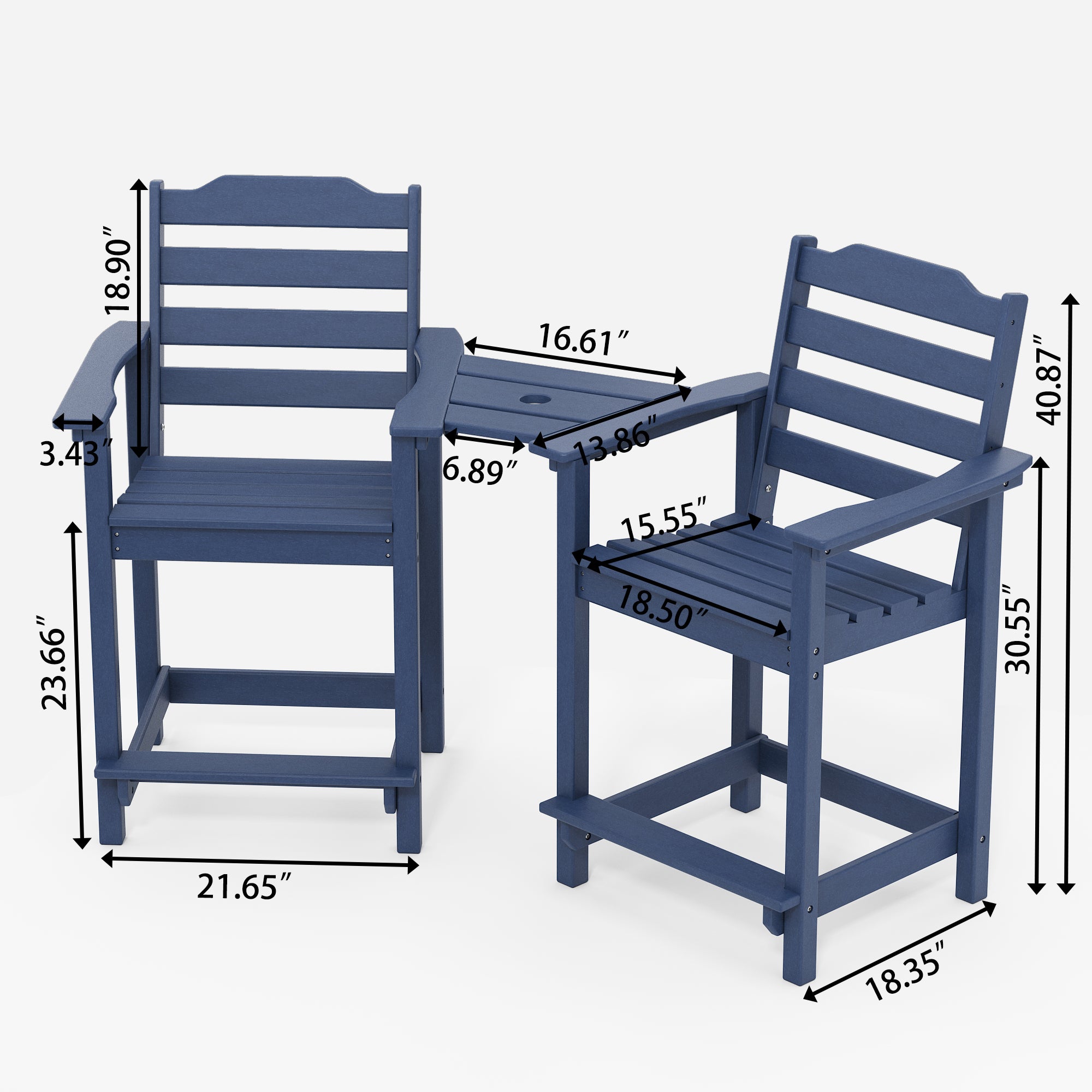 OLILAWN Tall Adirondack Chair Set of 2, Weather-Resistant HDPE Hight Back Adirondack Chairs with Double-Sided Connecting Tray, Outdoor Chairs for Balcony, Deck, Backyard, Patio, Garden, Blue