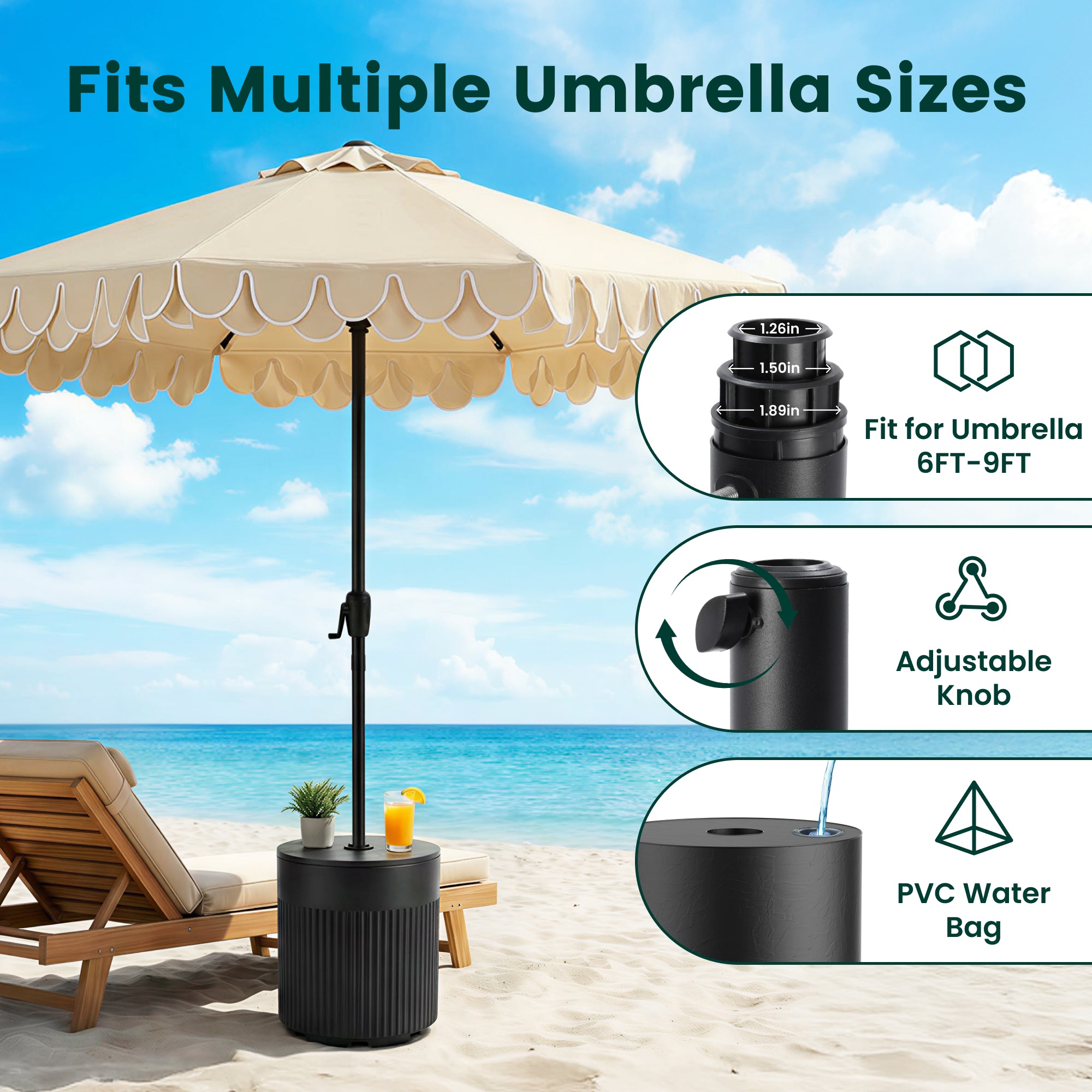 OLILAWN 90lb Outdoor Patio Umbrella Base Water Filled Stand, 2Pack OL-HT044