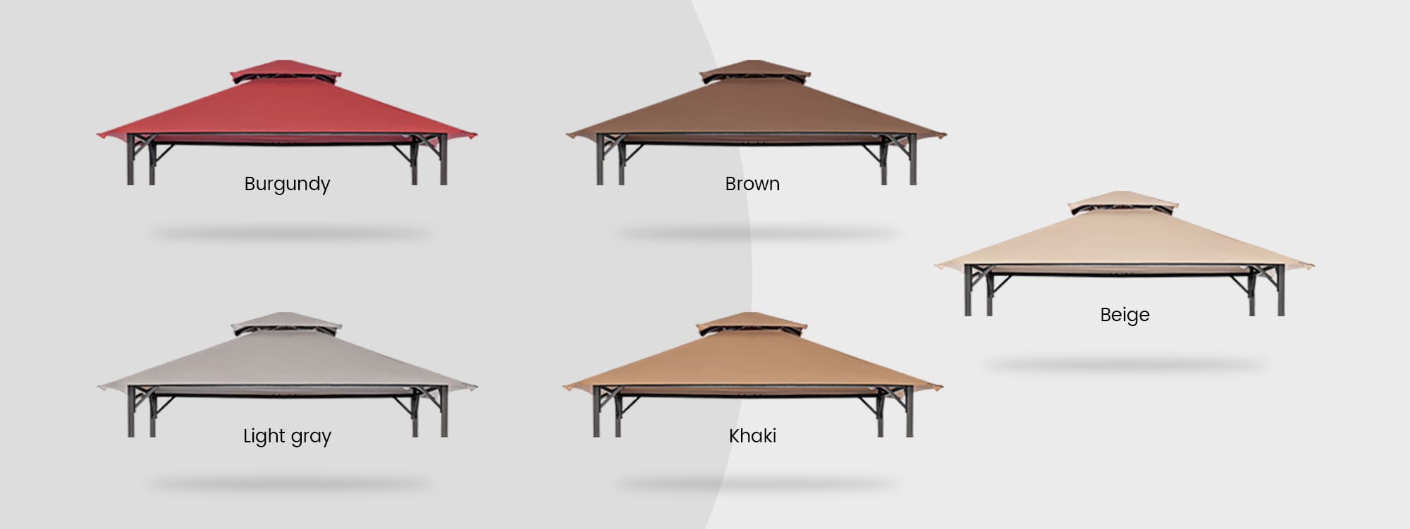 canopy with 5 color options: burgundy, brown, light gray, khaki, beige