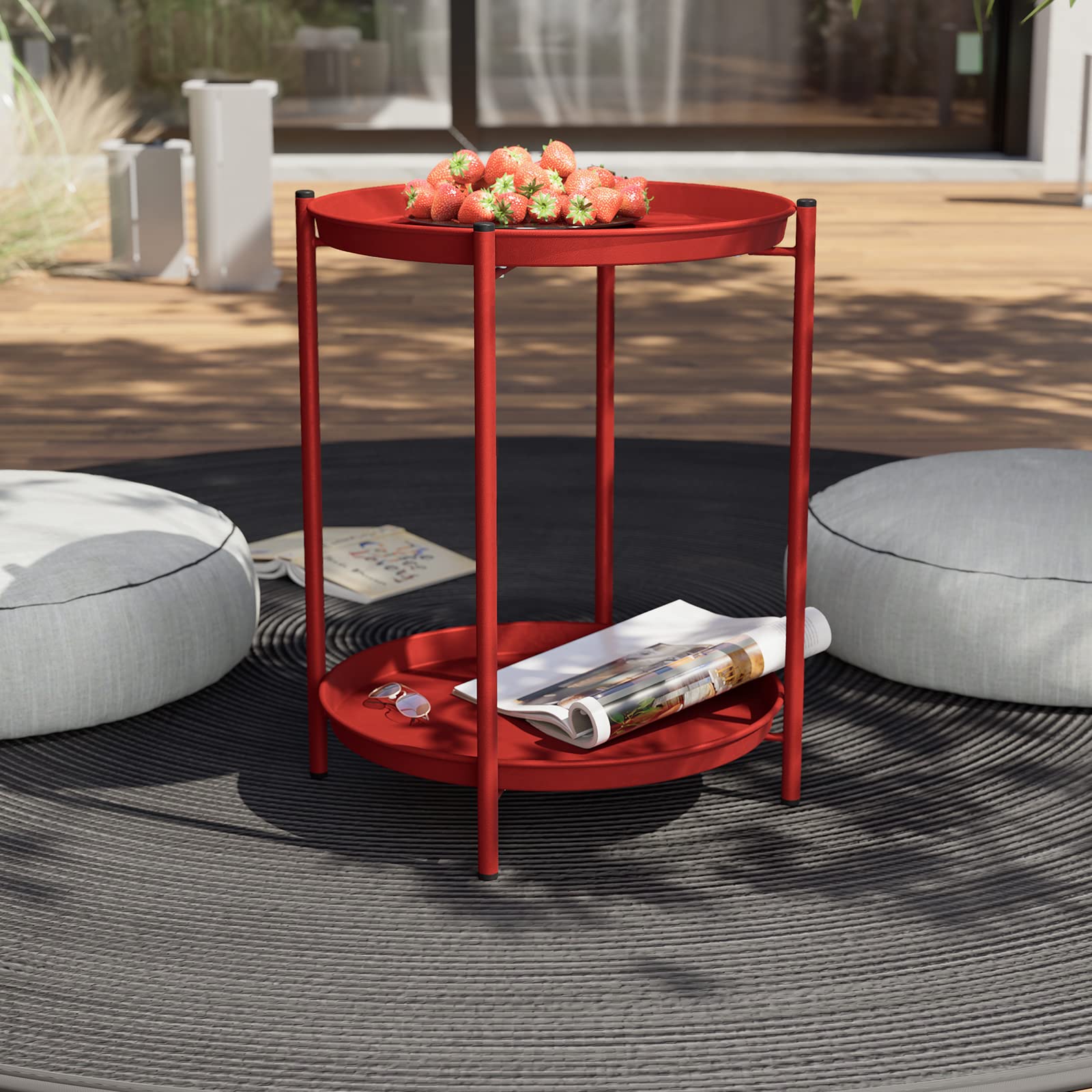 Round Outdoor Side Table With 2-Tier