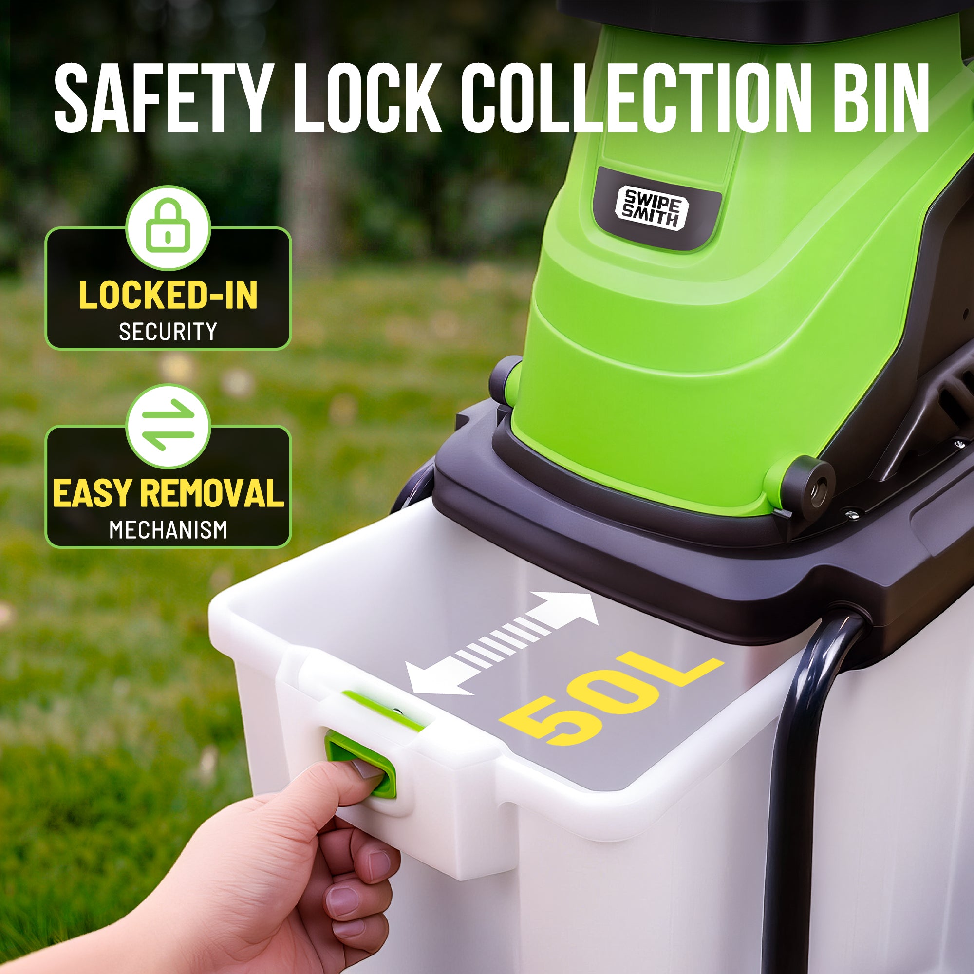 Wood Chipper, 15-Amp Electric Chipper Shredder for Branches up to 1.8 Inch, Mulcher with 50L Collection Bag, Anti-Jam Yard Waste Shredder with Wheels