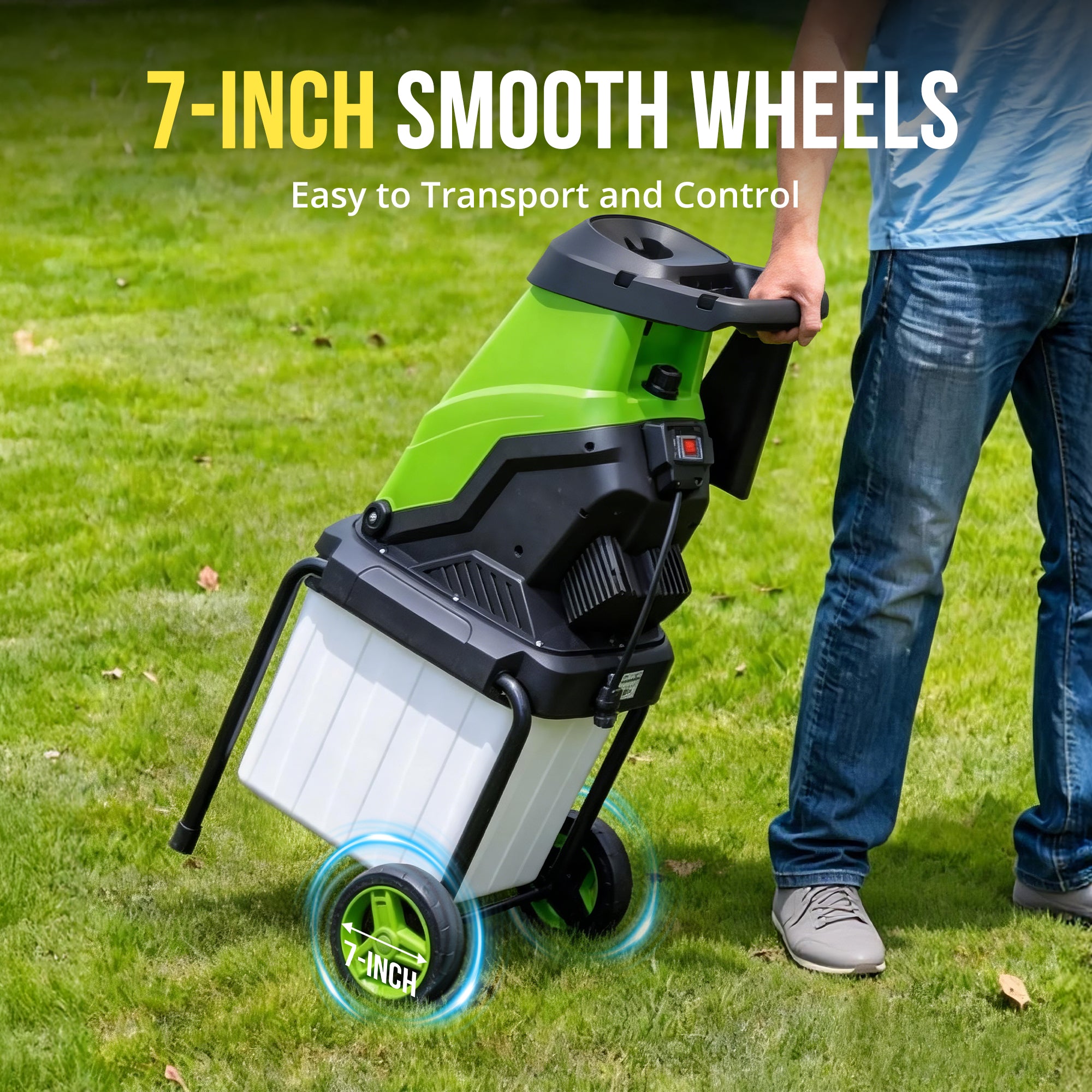 Wood Chipper, 15-Amp Electric Chipper Shredder for Branches up to 1.8 Inch, Mulcher with 50L Collection Bag, Anti-Jam Yard Waste Shredder with Wheels