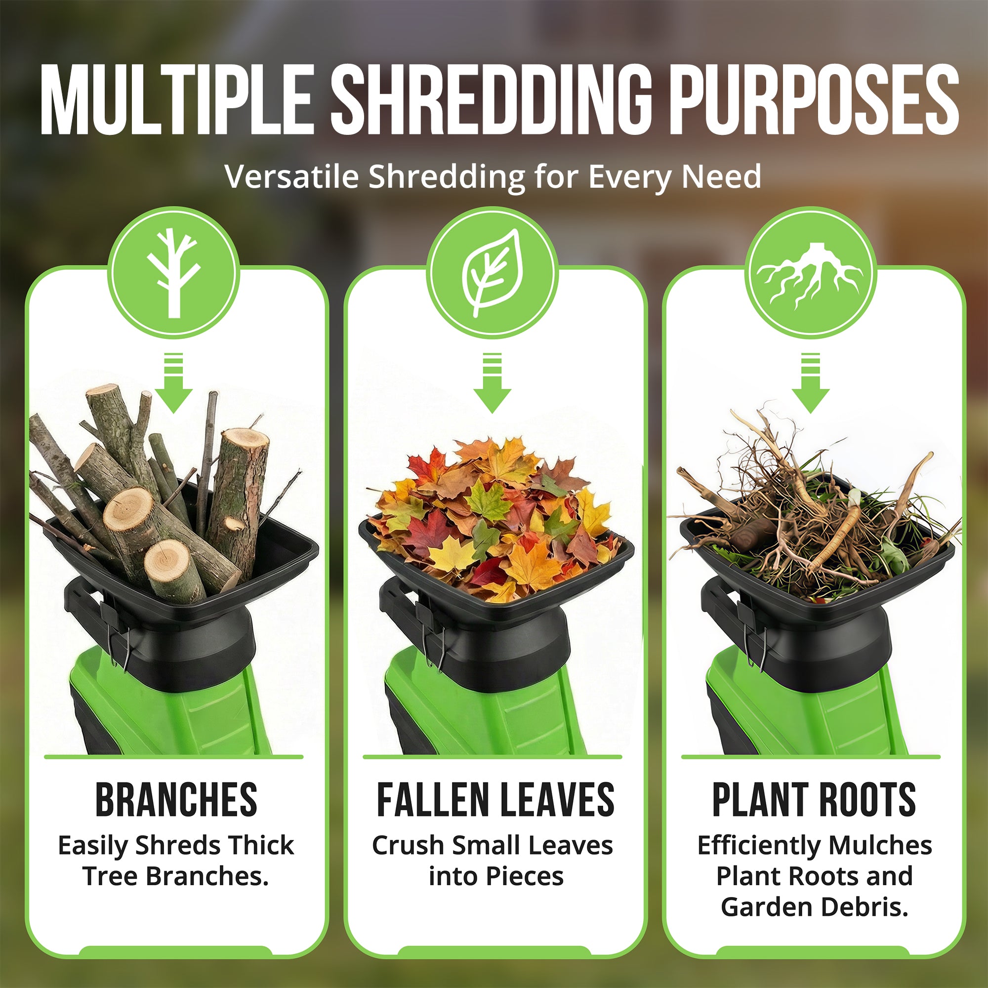 Wood Chipper, 15-Amp Electric Chipper Shredder for Branches up to 1.8 Inch, Mulcher with 50L Collection Bag, Anti-Jam Yard Waste Shredder with Wheels