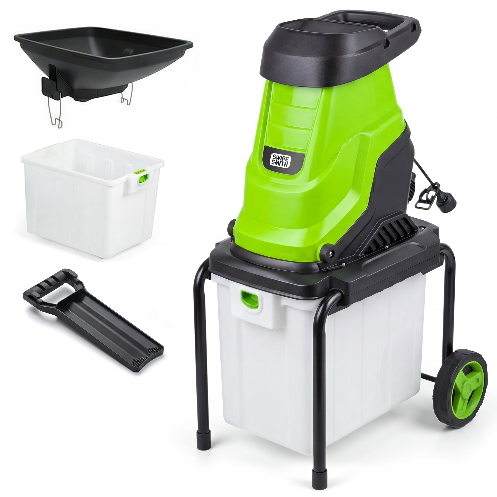 Wood Chipper, 15-Amp Electric Chipper Shredder for Branches up to 1.8 Inch, Mulcher with 50L Collection Bag, Anti-Jam Yard Waste Shredder with Wheels