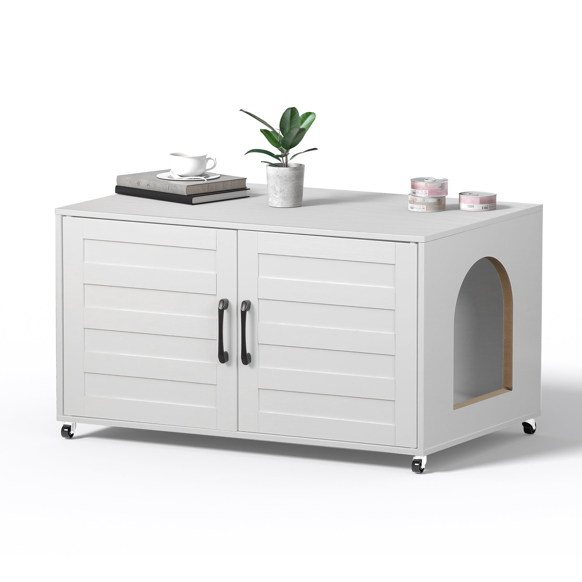 All-in-One Cat Litter Box Enclosure – Modern Hidden Furniture for Litter & Cat Bed EJ-EN010