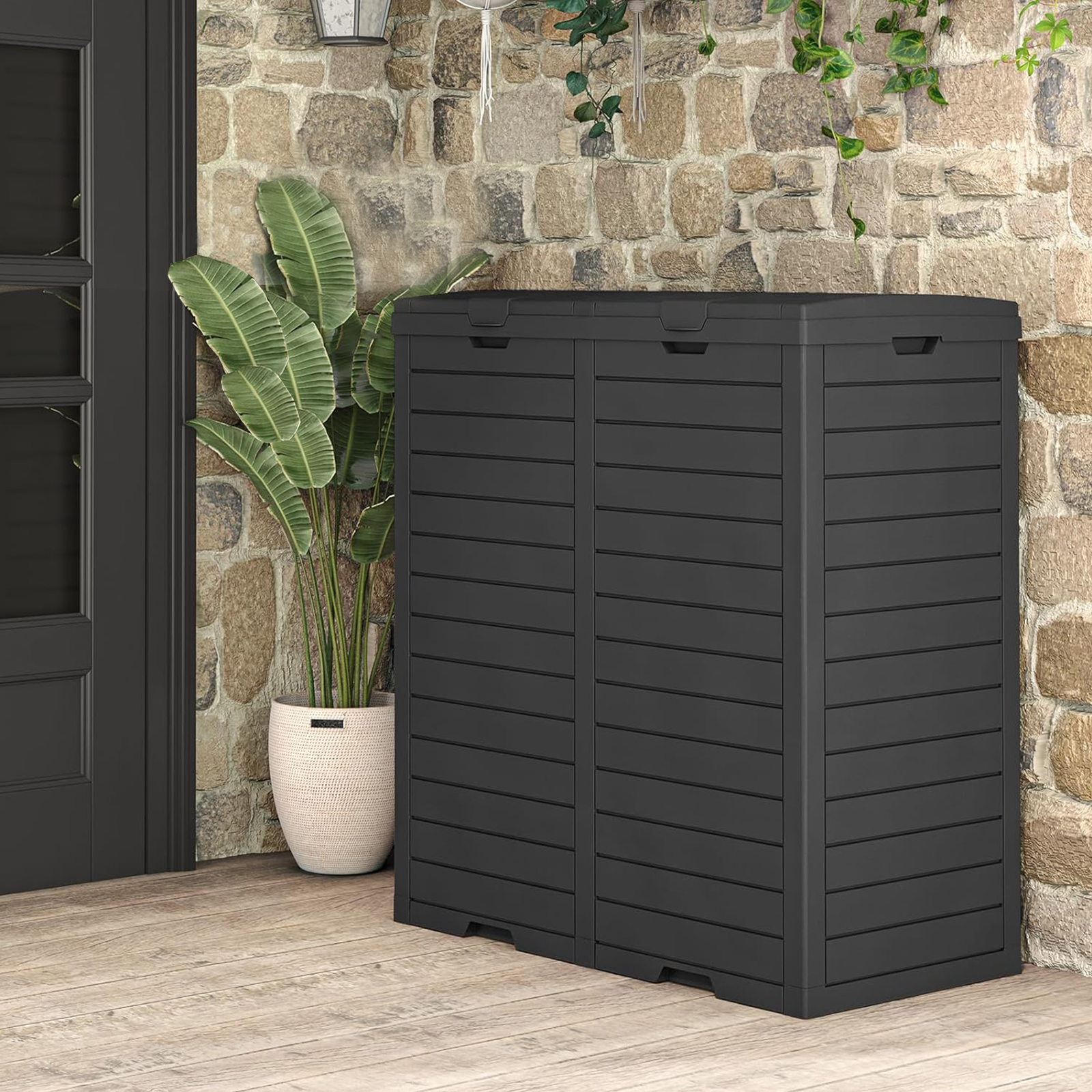 62 Gallon Dual Outdoor Trash Can with Lid-Black