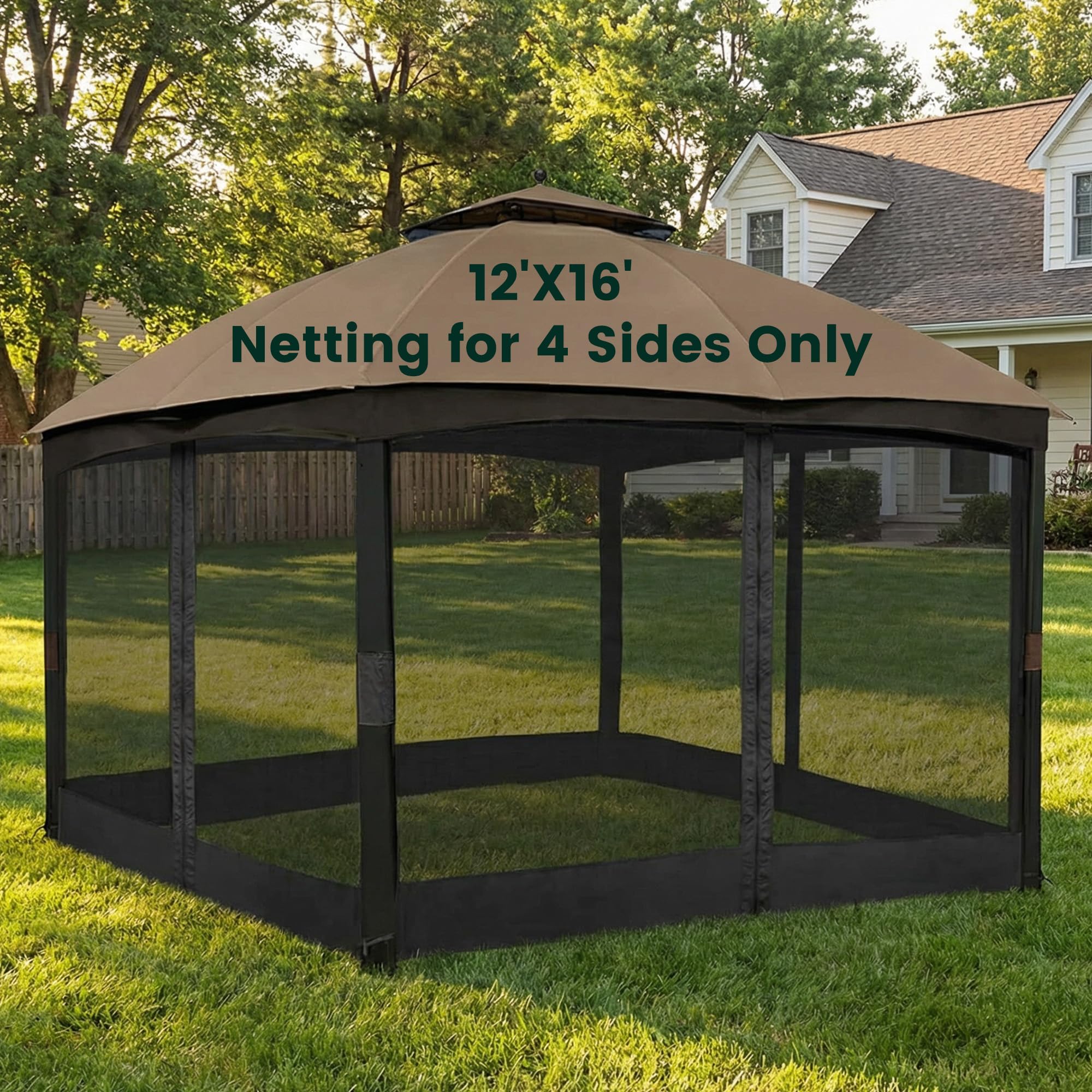 OLILAWN Gazebo Universal Replacement Mosquito Netting, 10' x 10' Outdoor Canopy Net Screen 4-Panel Sidewall Curtain, with Zippers, Easy to Install, Fit for Most Gazebo 10x10 Canopy, Black