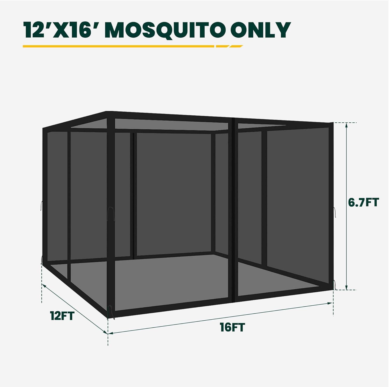 OLILAWN Gazebo Universal Replacement Mosquito Netting, 10' x 10' Outdoor Canopy Net Screen 4-Panel Sidewall Curtain, with Zippers, Easy to Install, Fit for Most Gazebo 10x10 Canopy, Black