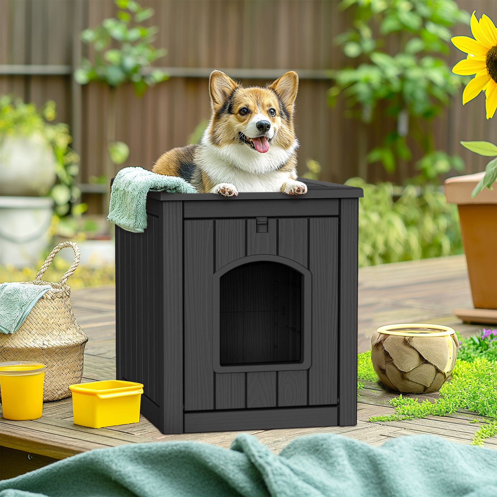 Insulated Outdoor Dog House – All-Weather Wooden Shelter for Dogs and Feral Animals