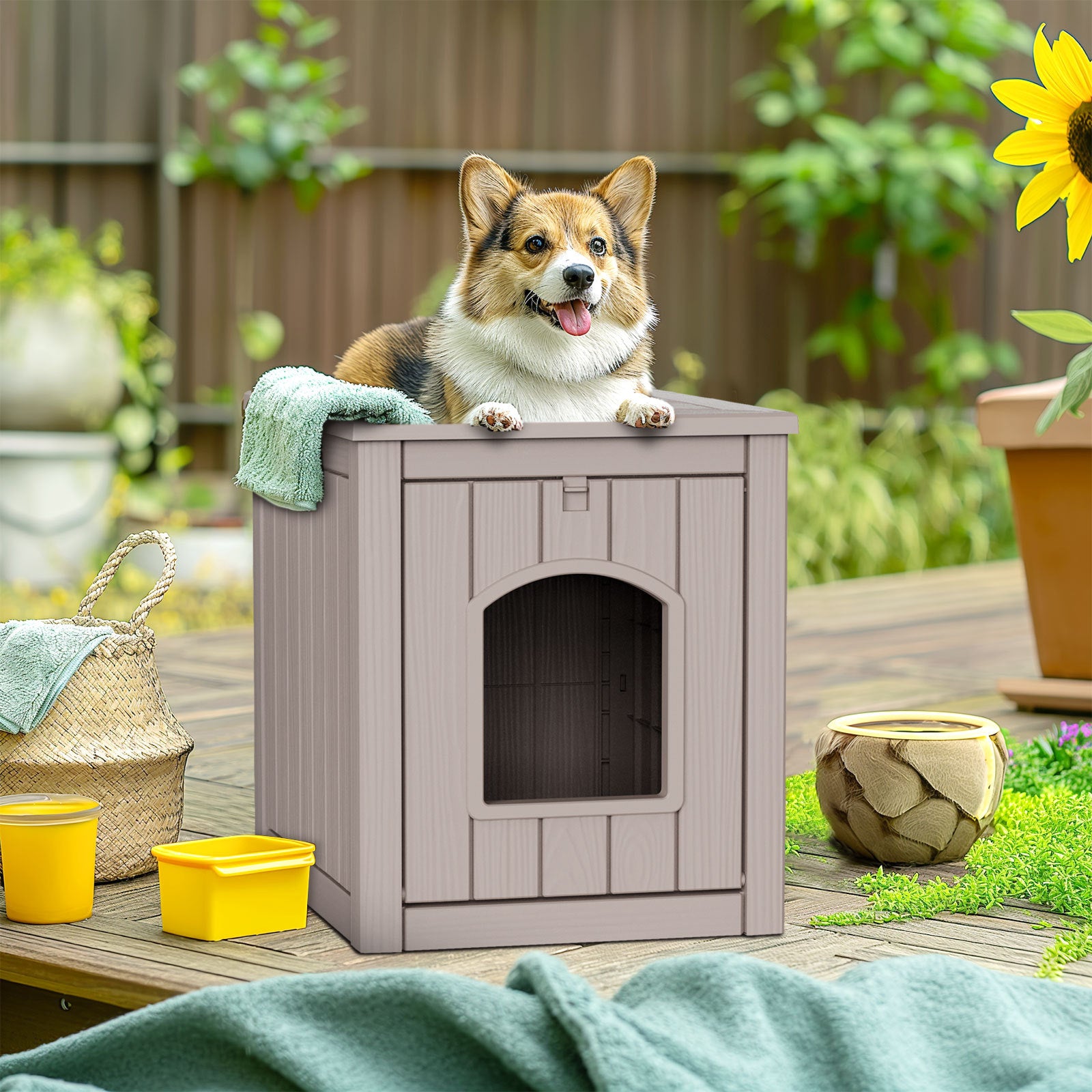 Insulated Outdoor Dog House – All-Weather Wooden Shelter for Dogs and Feral Animals